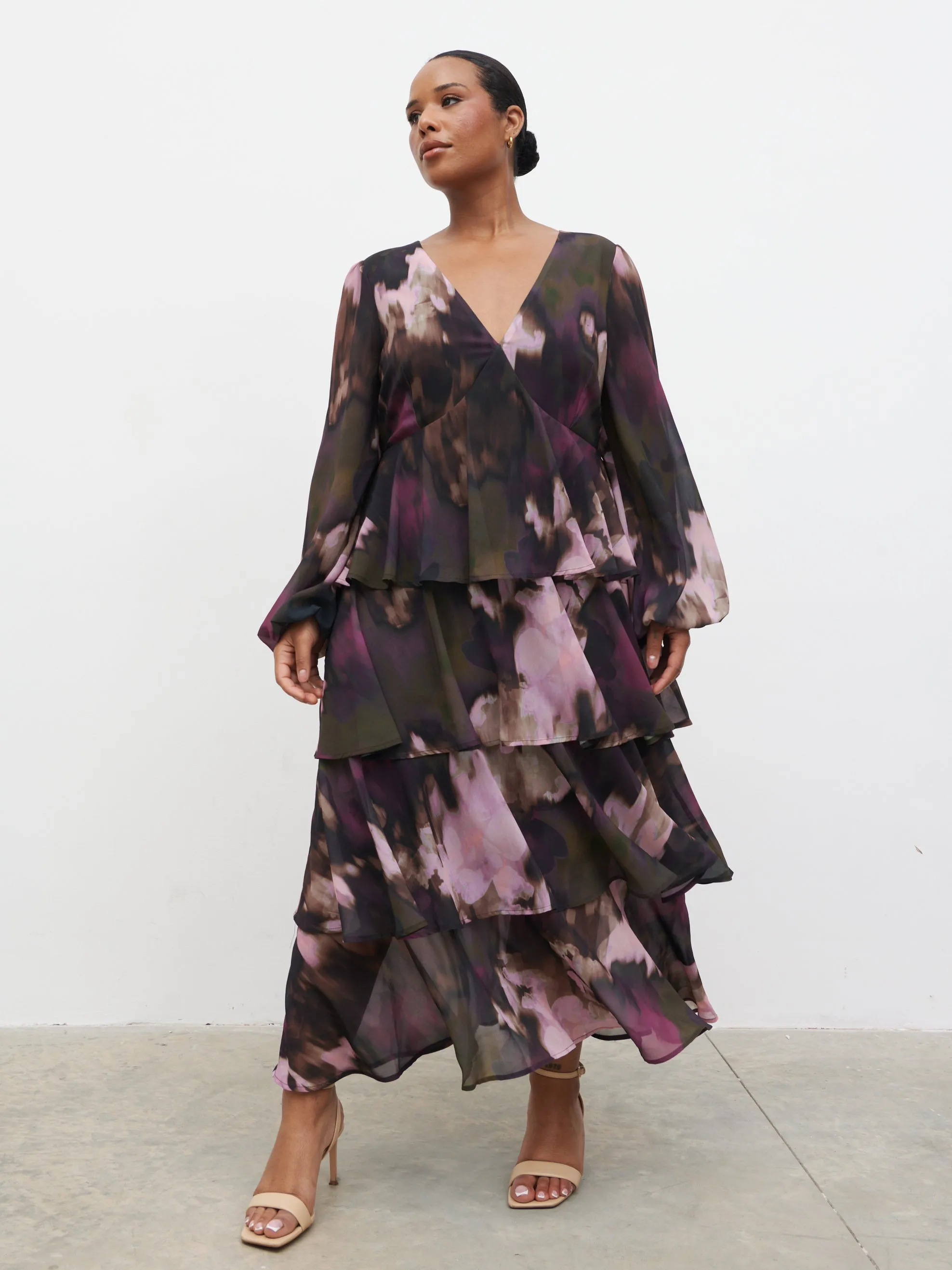 Ashton Ruffle Midi Dress Curve - Purple and Khaki Ombre sold by Pretty Lavish product image thumbnail 3