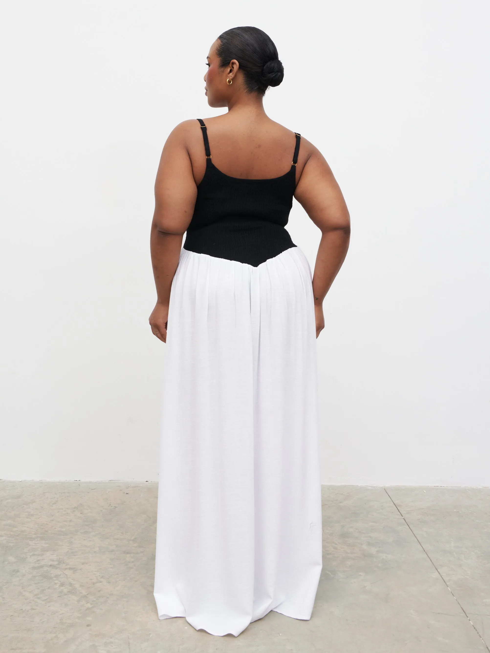 Maude Shirred Contrast Maxi Dress Curve - Black and Cream sold by Pretty Lavish product image thumbnail 4