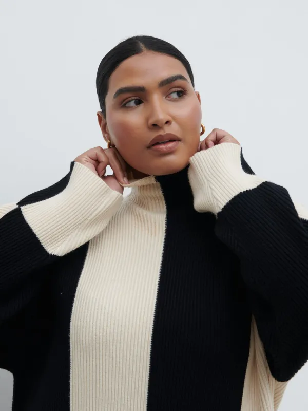 Nayah Jumper Curve - Black and Cream Stripe sold by Pretty Lavish