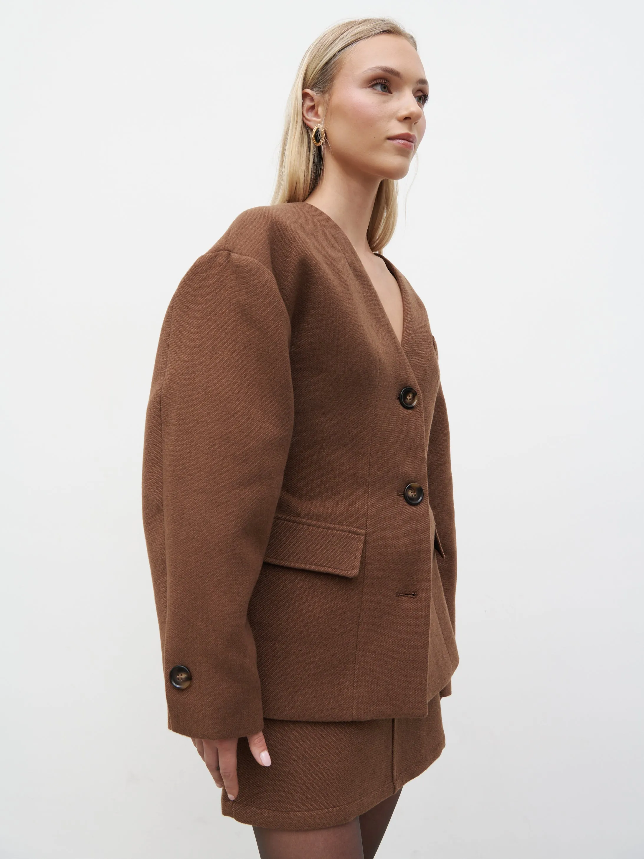 Colby Collarless Jacket - Brown sold by Pretty Lavish product image thumbnail 2
