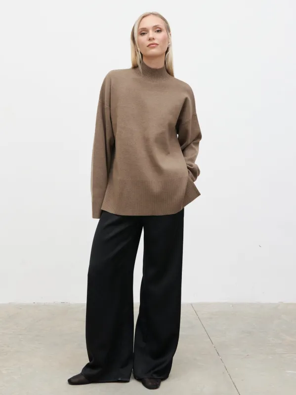 Estella High Neck Knit Jumper - Mushroom sold by Pretty Lavish