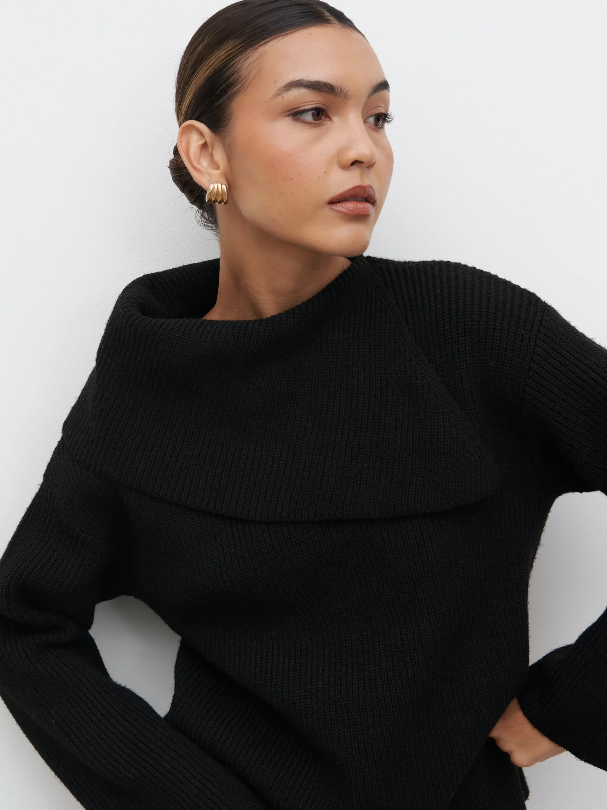 Cassandra Split Collar Knit Jumper - Black sold by Pretty Lavish product image thumbnail 3