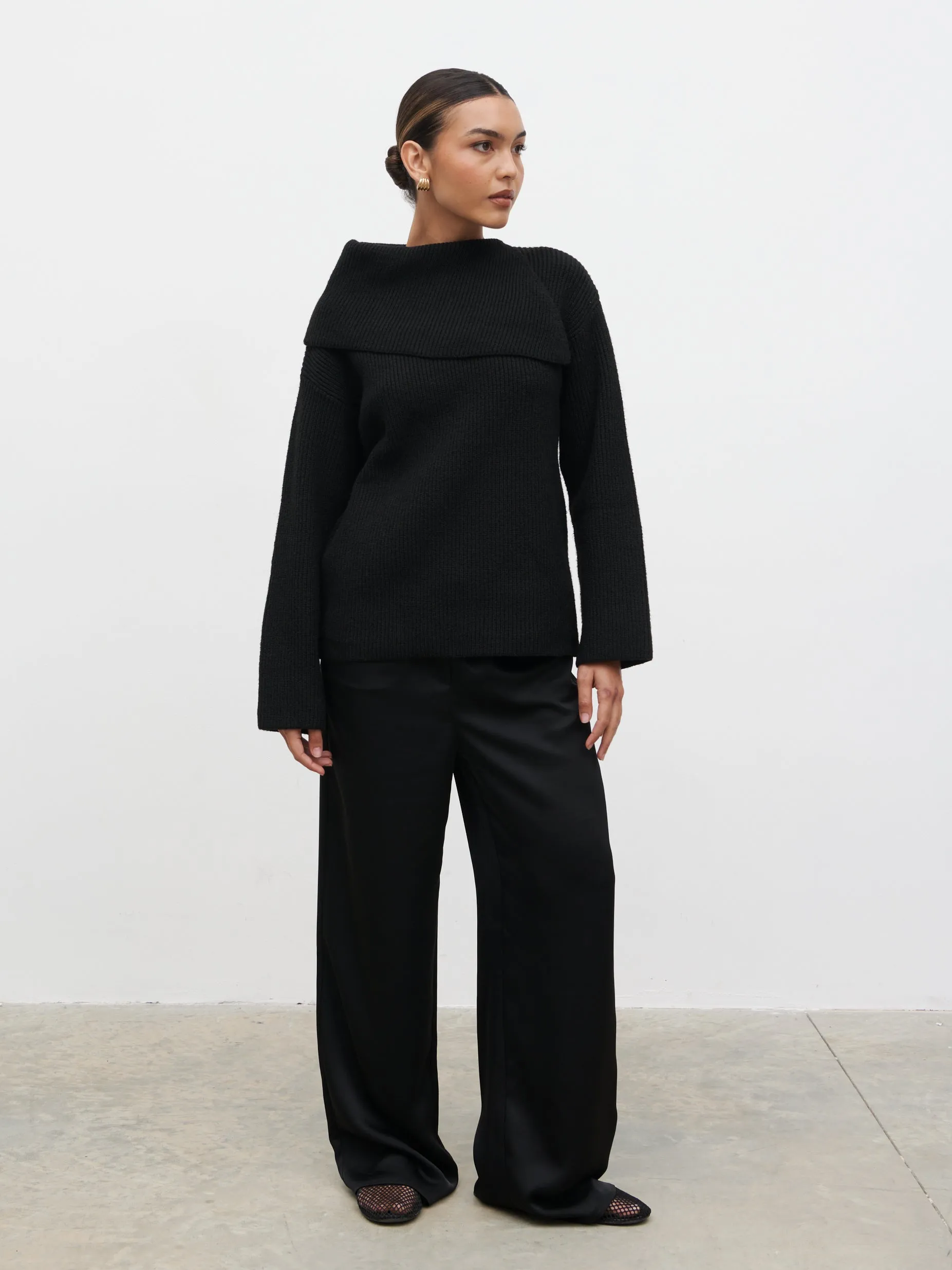 Cassandra Split Collar Knit Jumper - Black sold by Pretty Lavish product image thumbnail 2