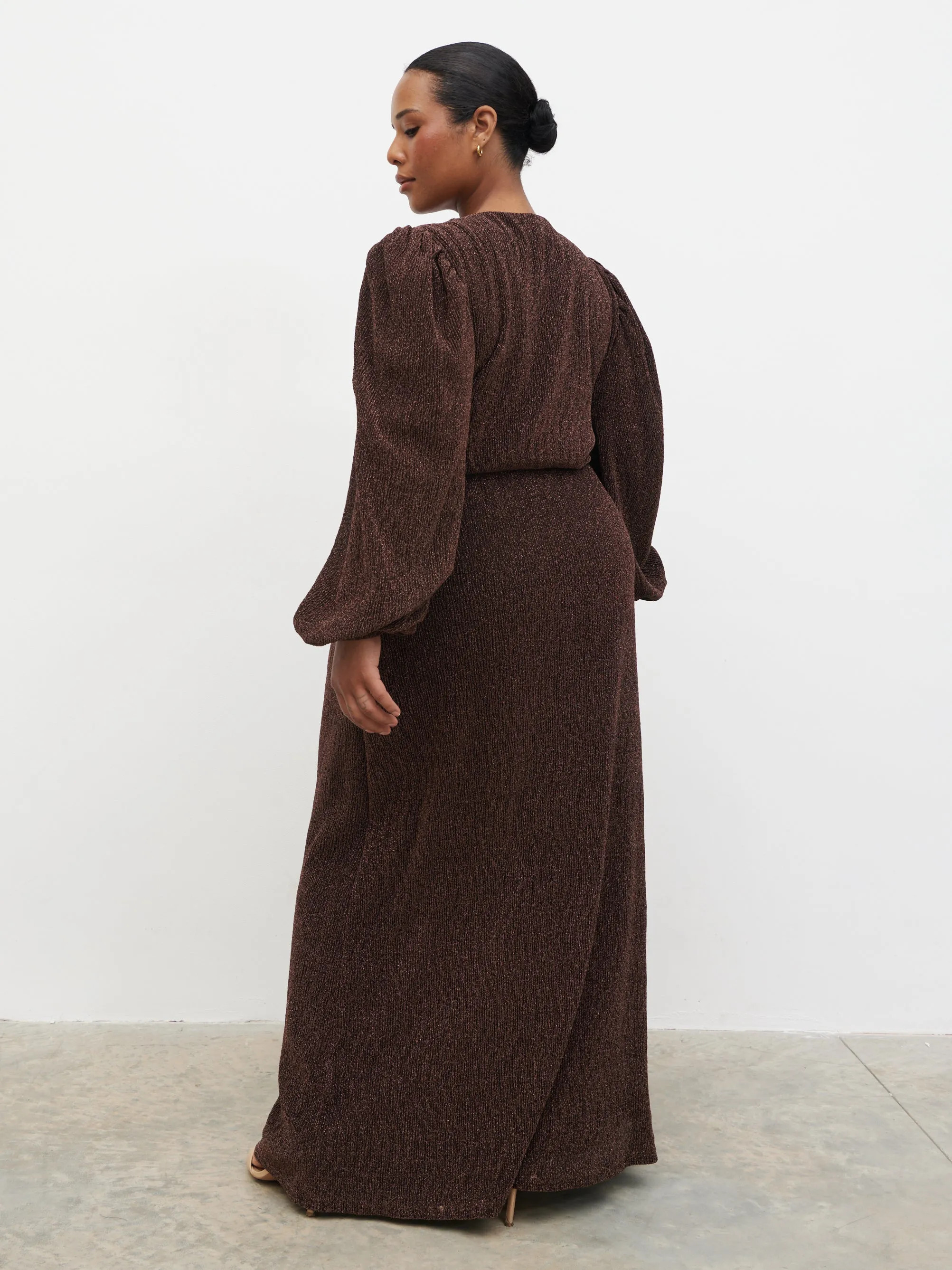 Zaya Lurex Metallic Maxi Dress Curve - Brown sold by Pretty Lavish product image thumbnail 4