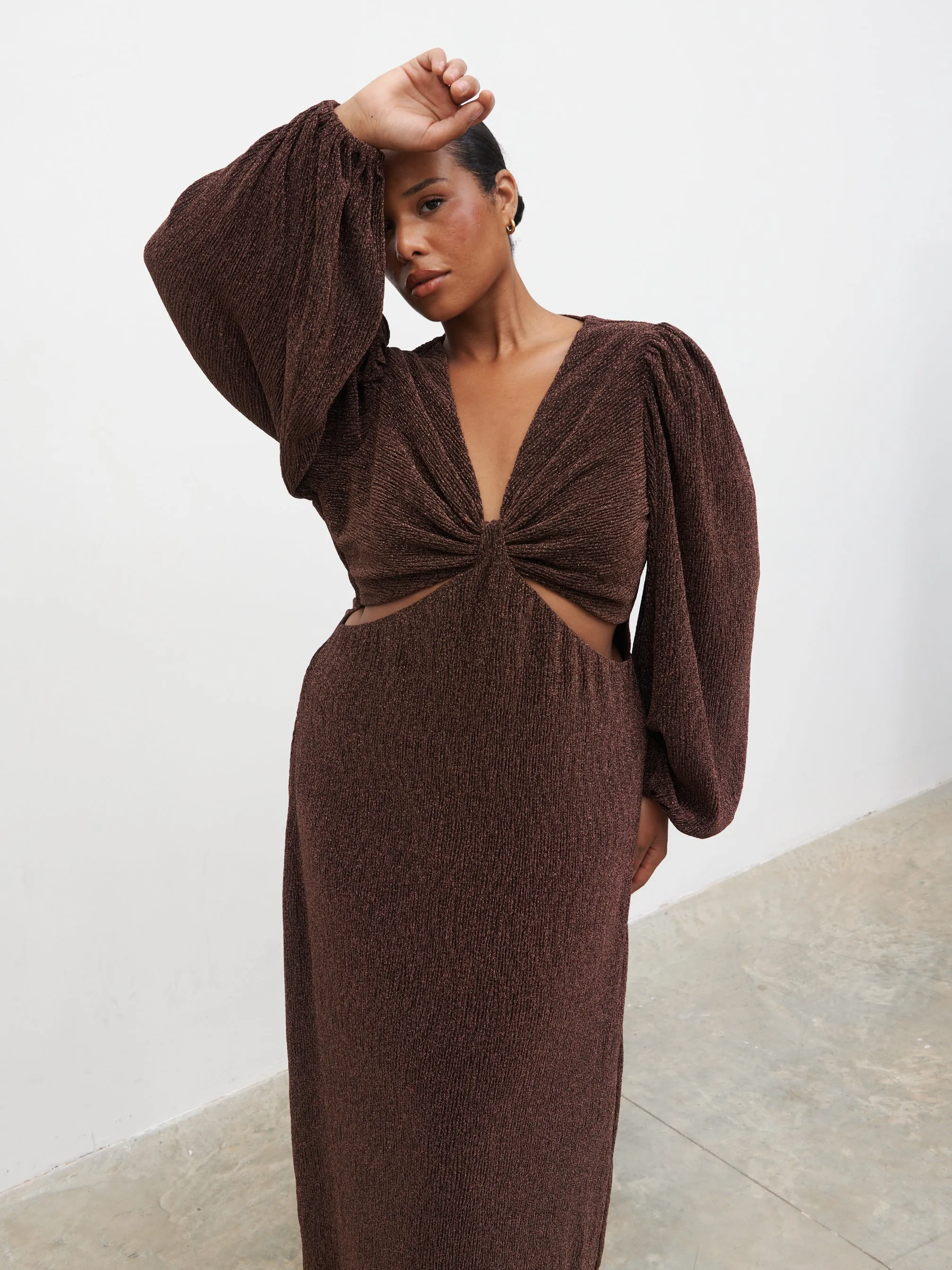 Zaya Lurex Metallic Maxi Dress Curve - Brown sold by Pretty Lavish product image thumbnail 2