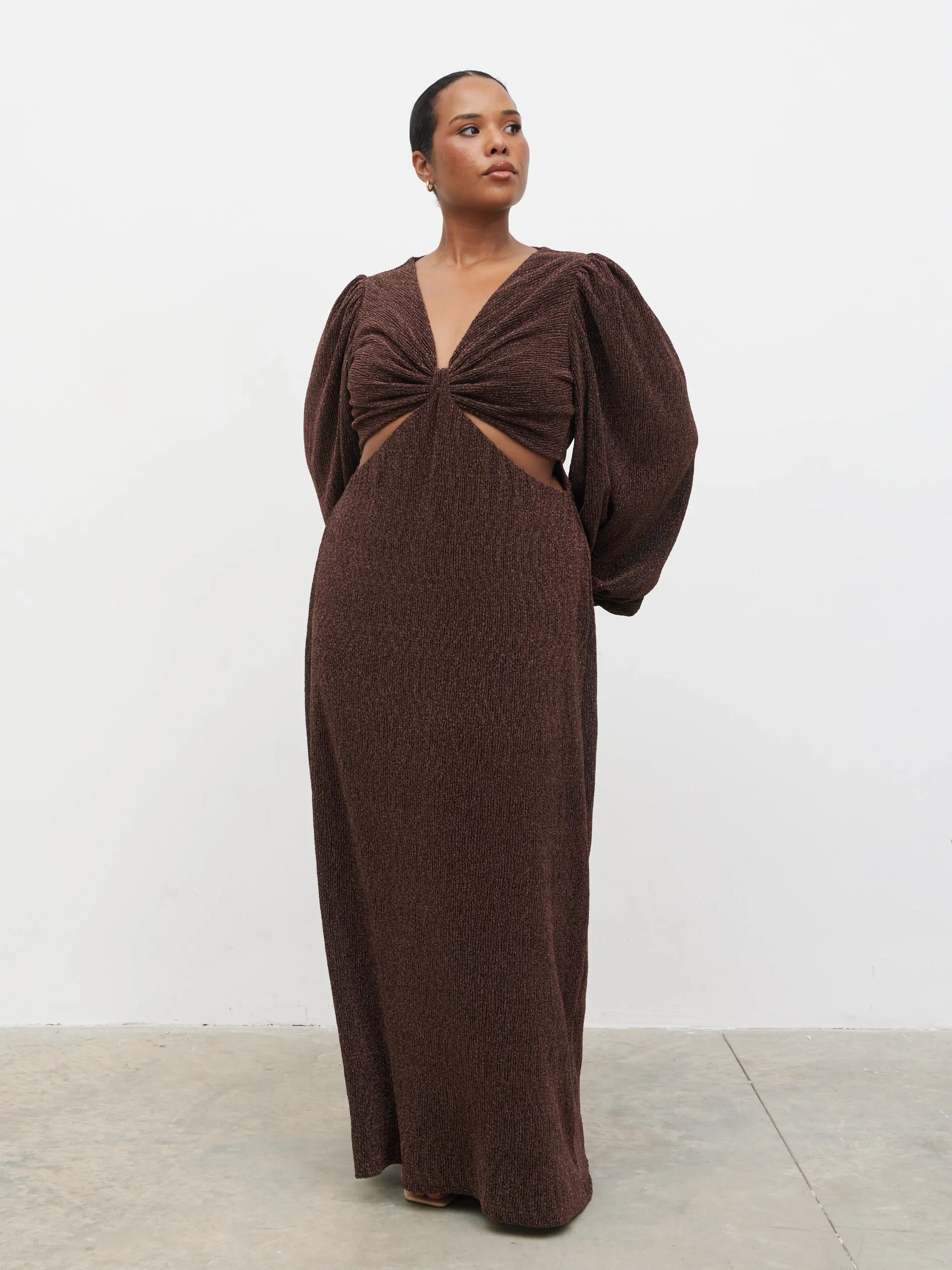 Zaya Lurex Metallic Maxi Dress Curve - Brown sold by Pretty Lavish product image thumbnail 5