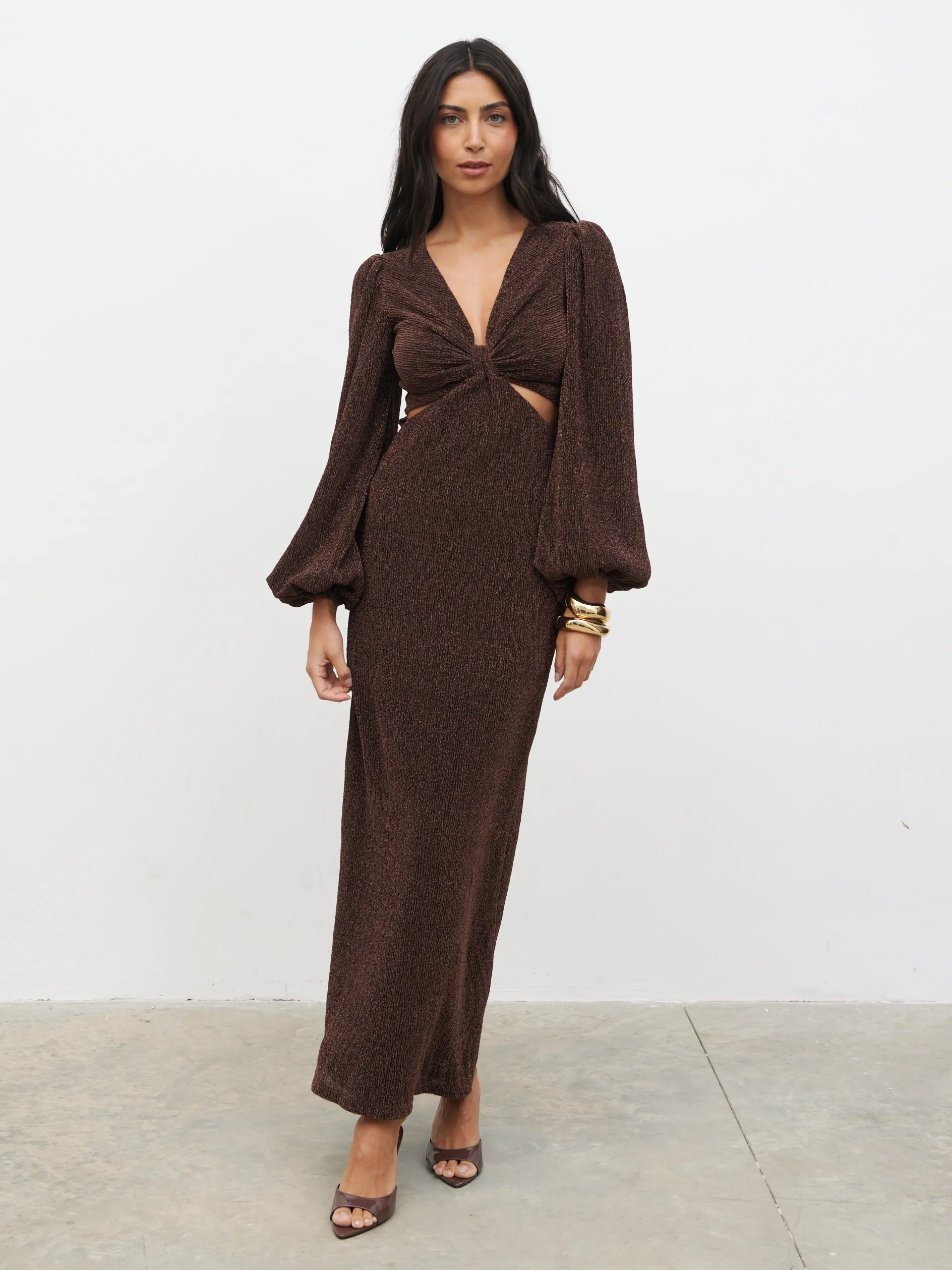 Zaya Lurex Metallic Maxi Dress - Brown sold by Pretty Lavish product image thumbnail 5