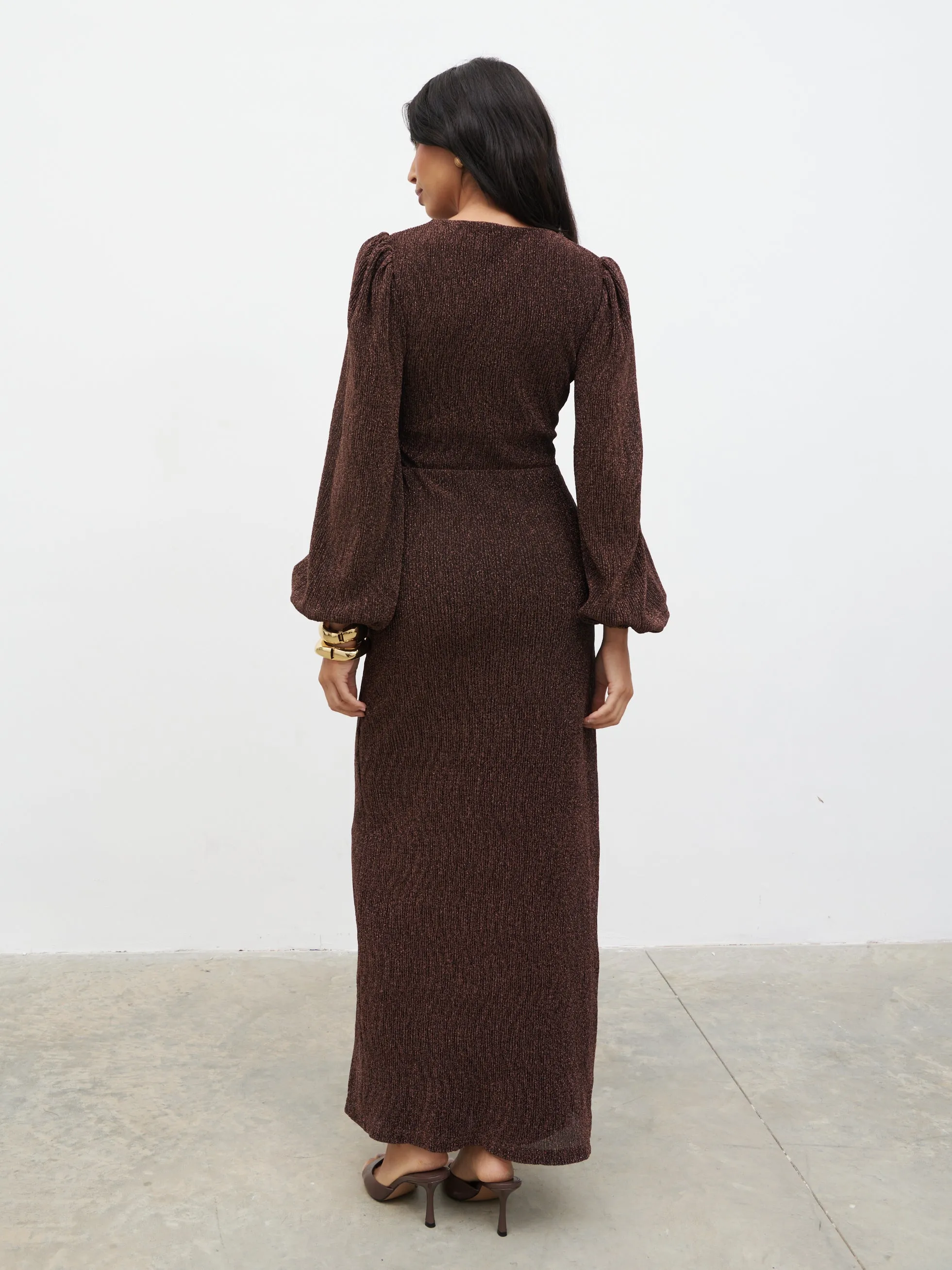 Zaya Lurex Metallic Maxi Dress - Brown sold by Pretty Lavish product image thumbnail 4