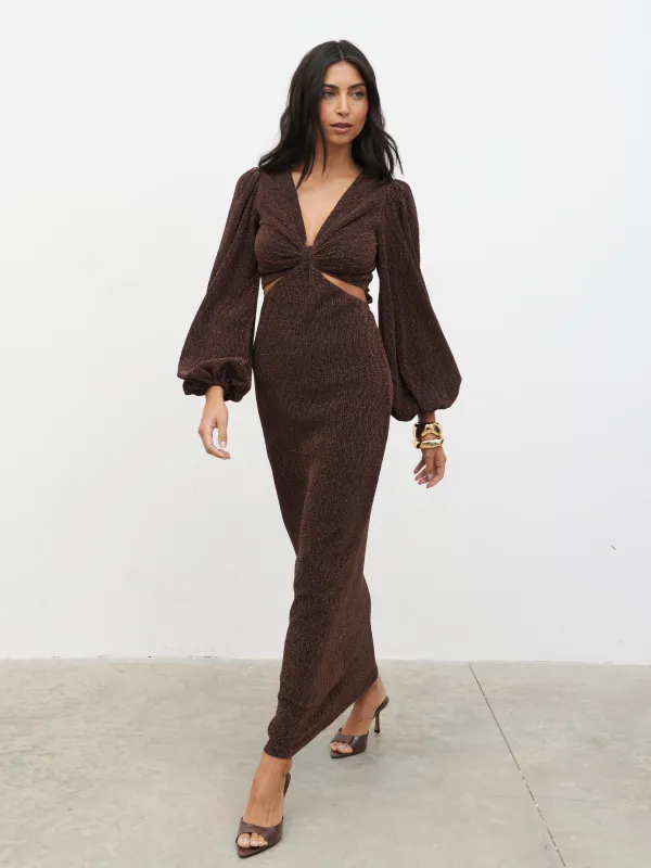 Zaya Lurex Metallic Maxi Dress - Brown sold by Pretty Lavish