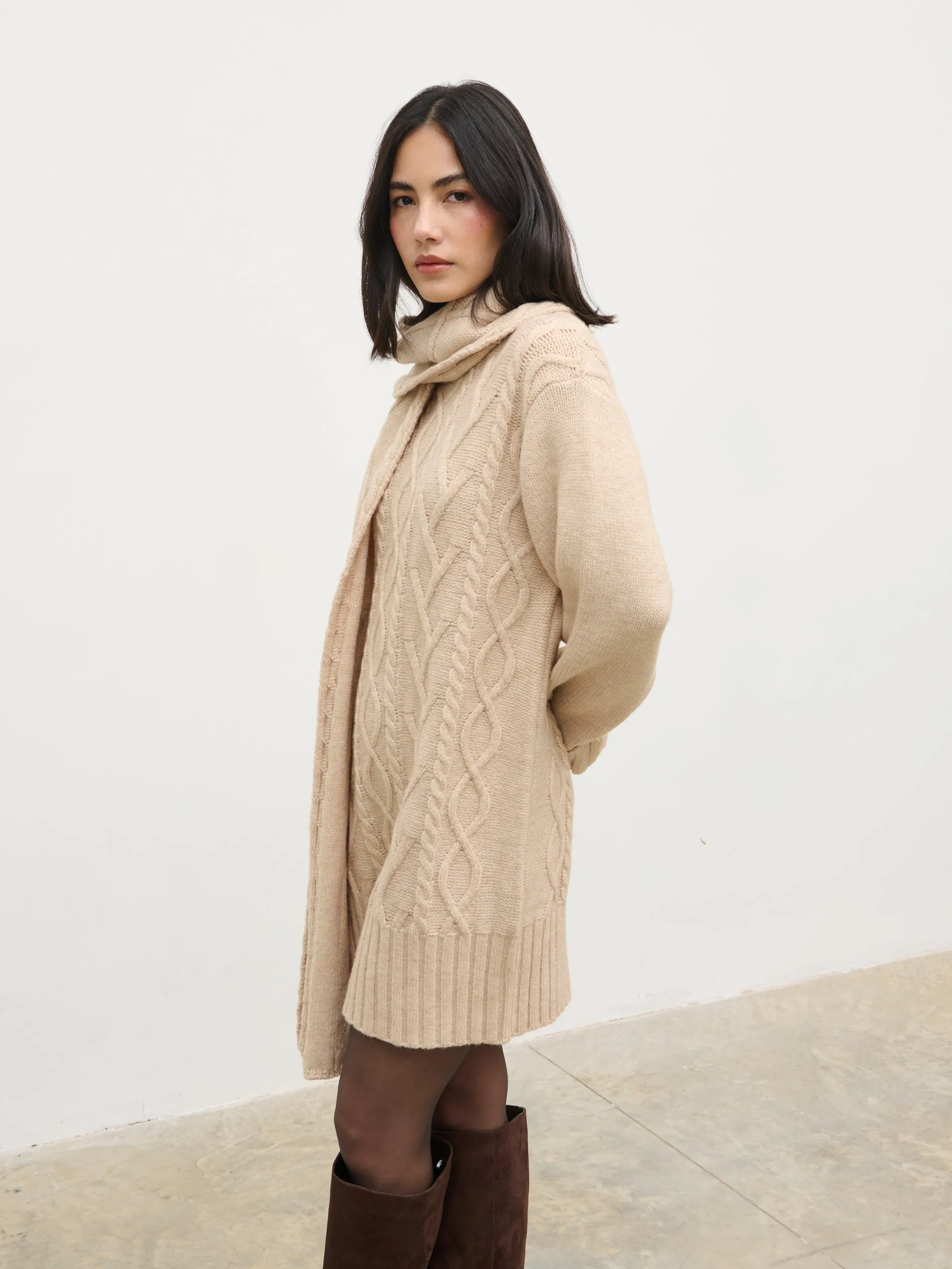 Larna Cable Knit Mini Dress with Scarf - Beige Marl sold by Pretty Lavish product image thumbnail 3