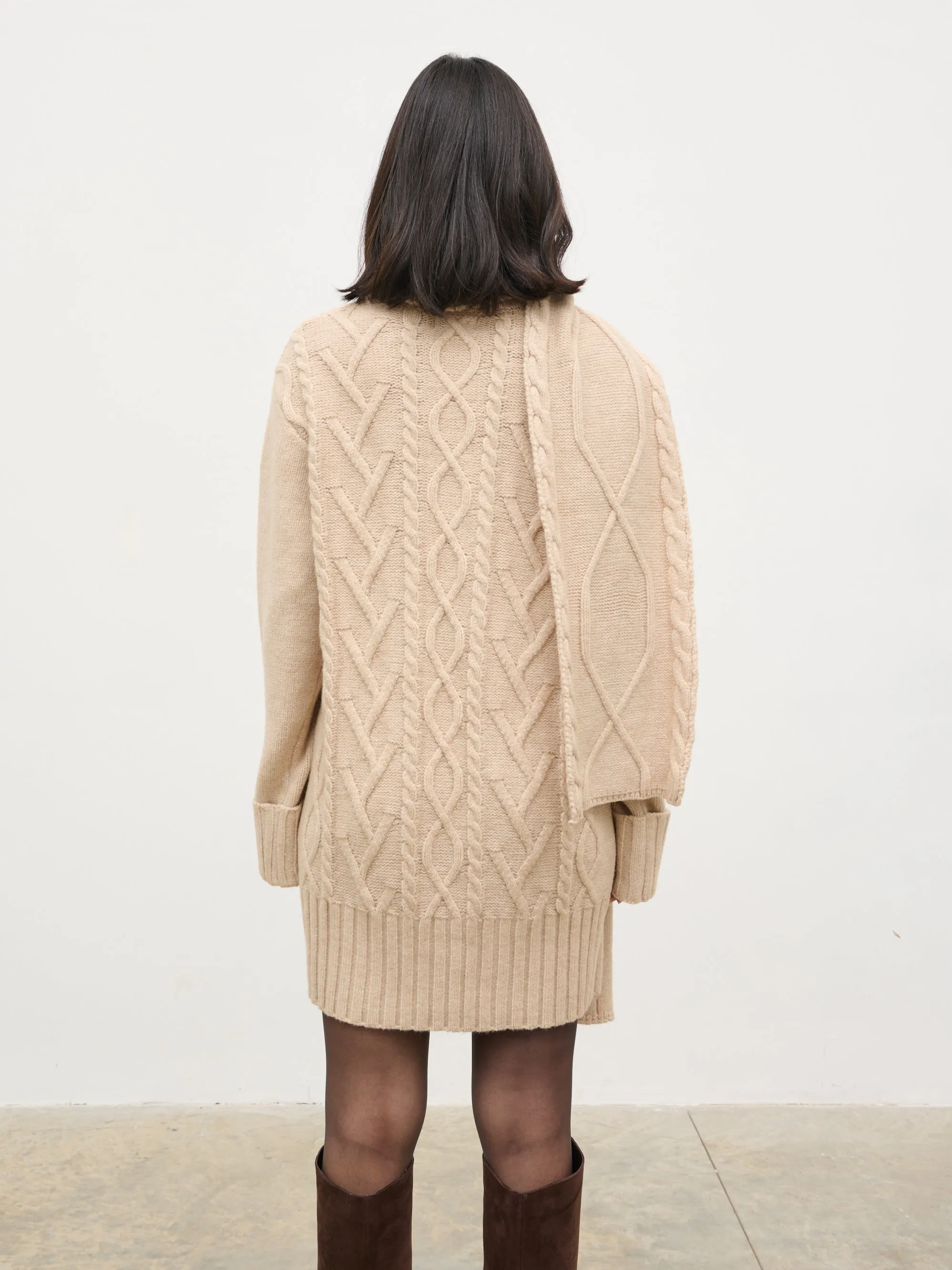 Larna Cable Knit Mini Dress with Scarf - Beige Marl sold by Pretty Lavish product image thumbnail 5