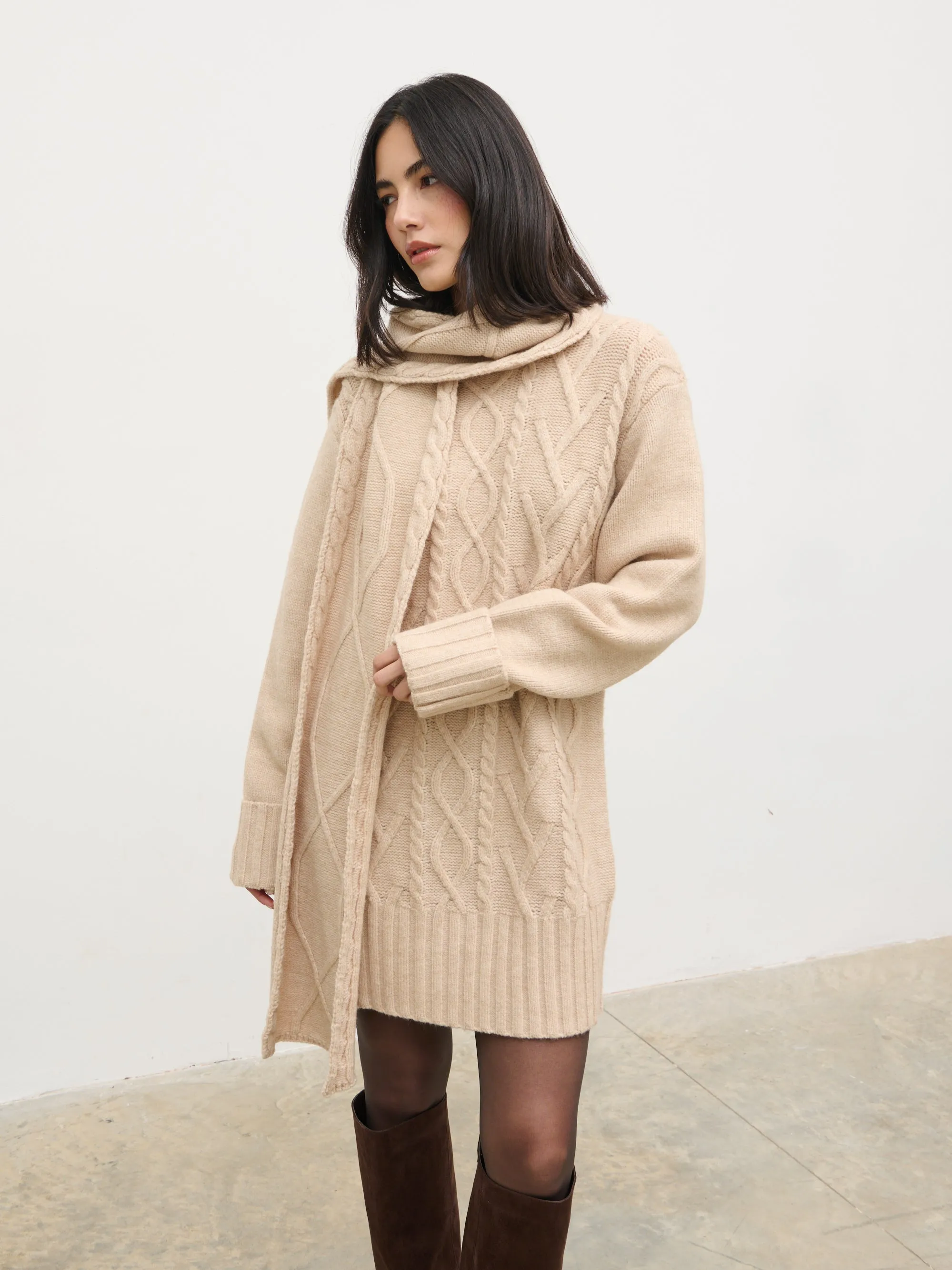 Larna Cable Knit Mini Dress with Scarf - Beige Marl sold by Pretty Lavish product image thumbnail 4