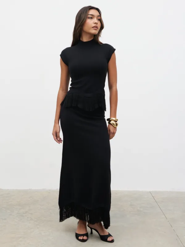 Orlendina Fringe Midaxi Skirt - Black sold by Pretty Lavish