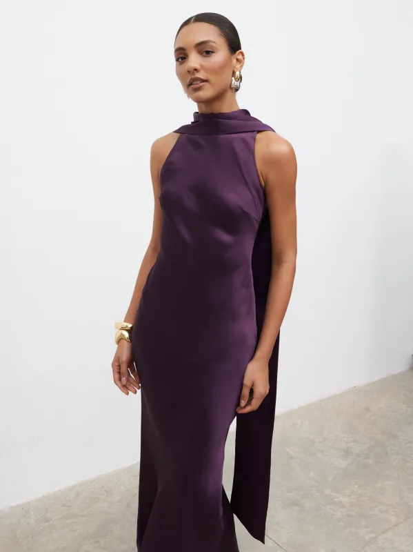 Lethe Drape Scarf Maxi Dress - Dark Grape sold by Pretty Lavish