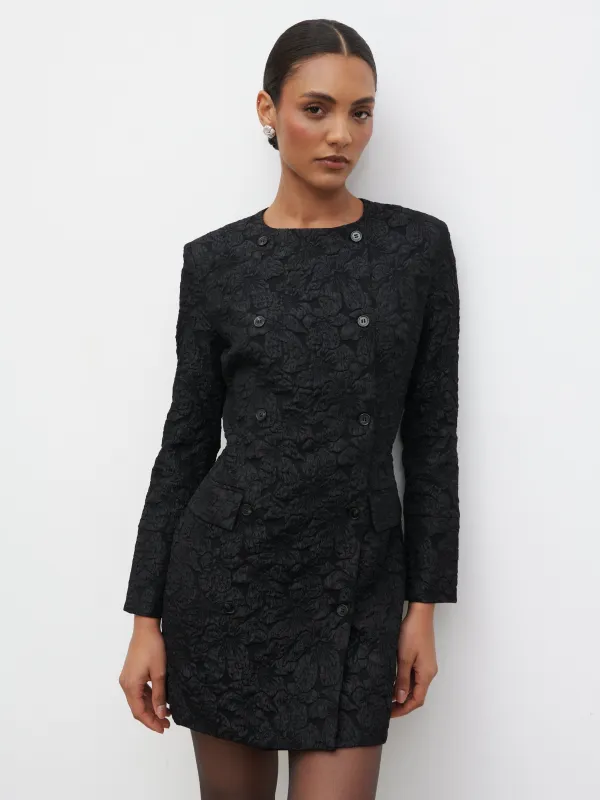 Serel Cinched Blazer Mini Dress - Black Jacquard sold by Pretty Lavish