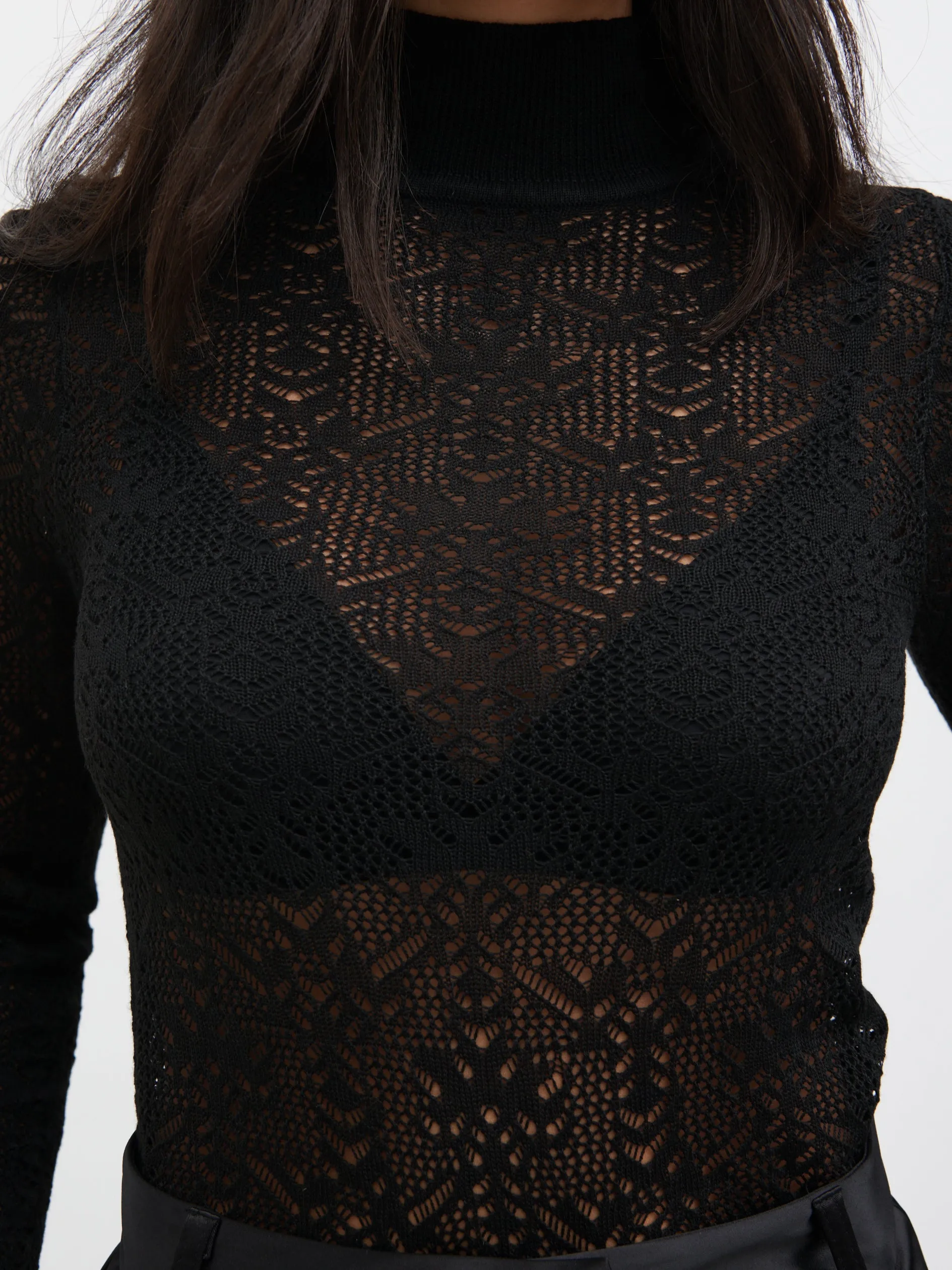 Annalise High Neck Patterned Fine Knit Top - Black sold by Pretty Lavish product image thumbnail 4