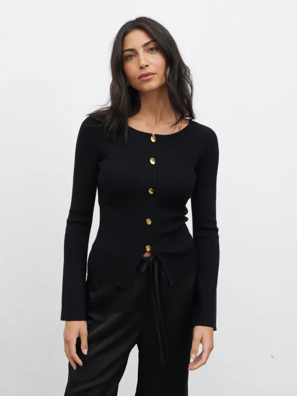 Sissi Fine Knit Button Detail Top - Black sold by Pretty Lavish