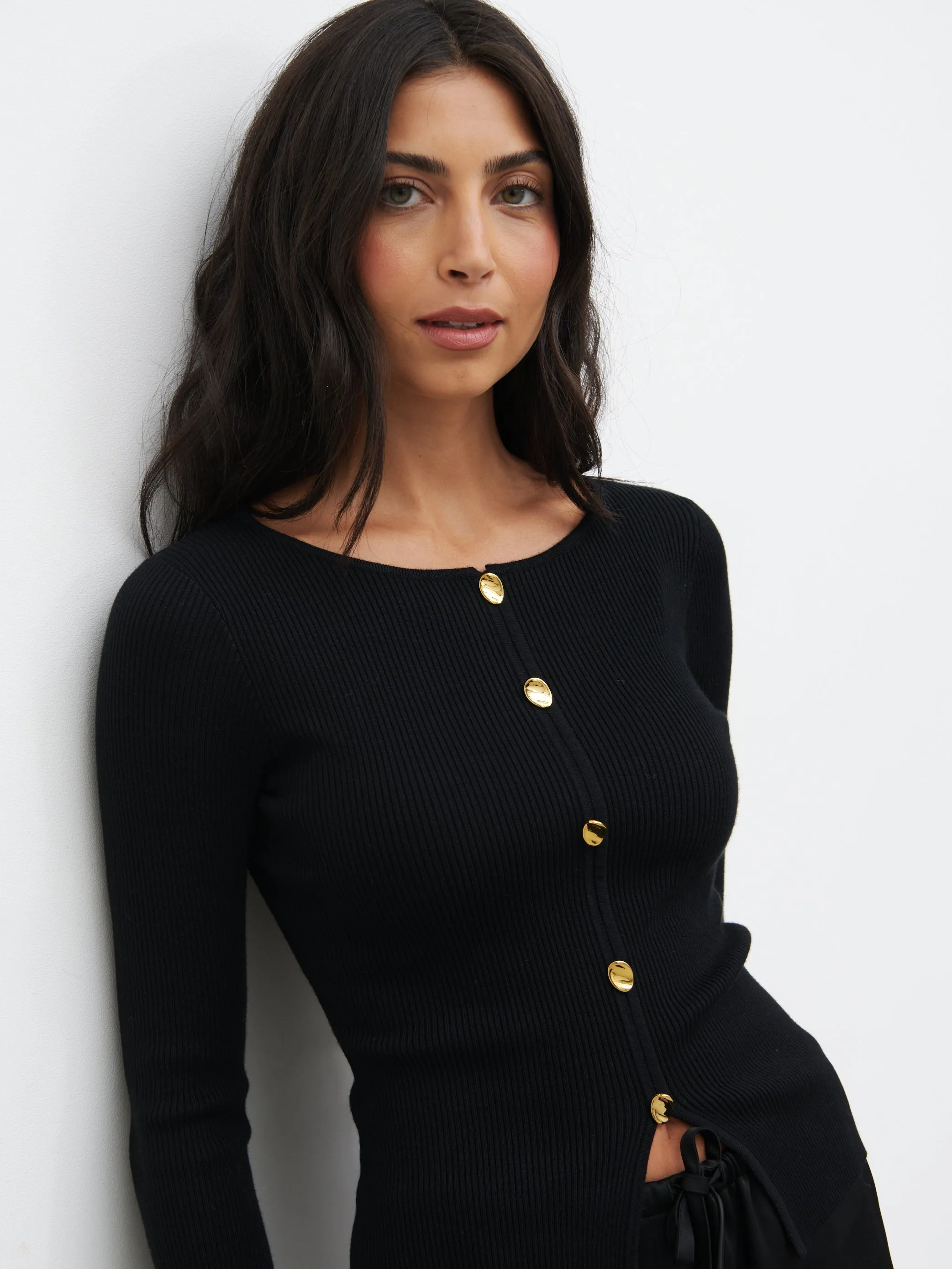 Sissi Fine Knit Button Detail Top - Black sold by Pretty Lavish product image thumbnail 4