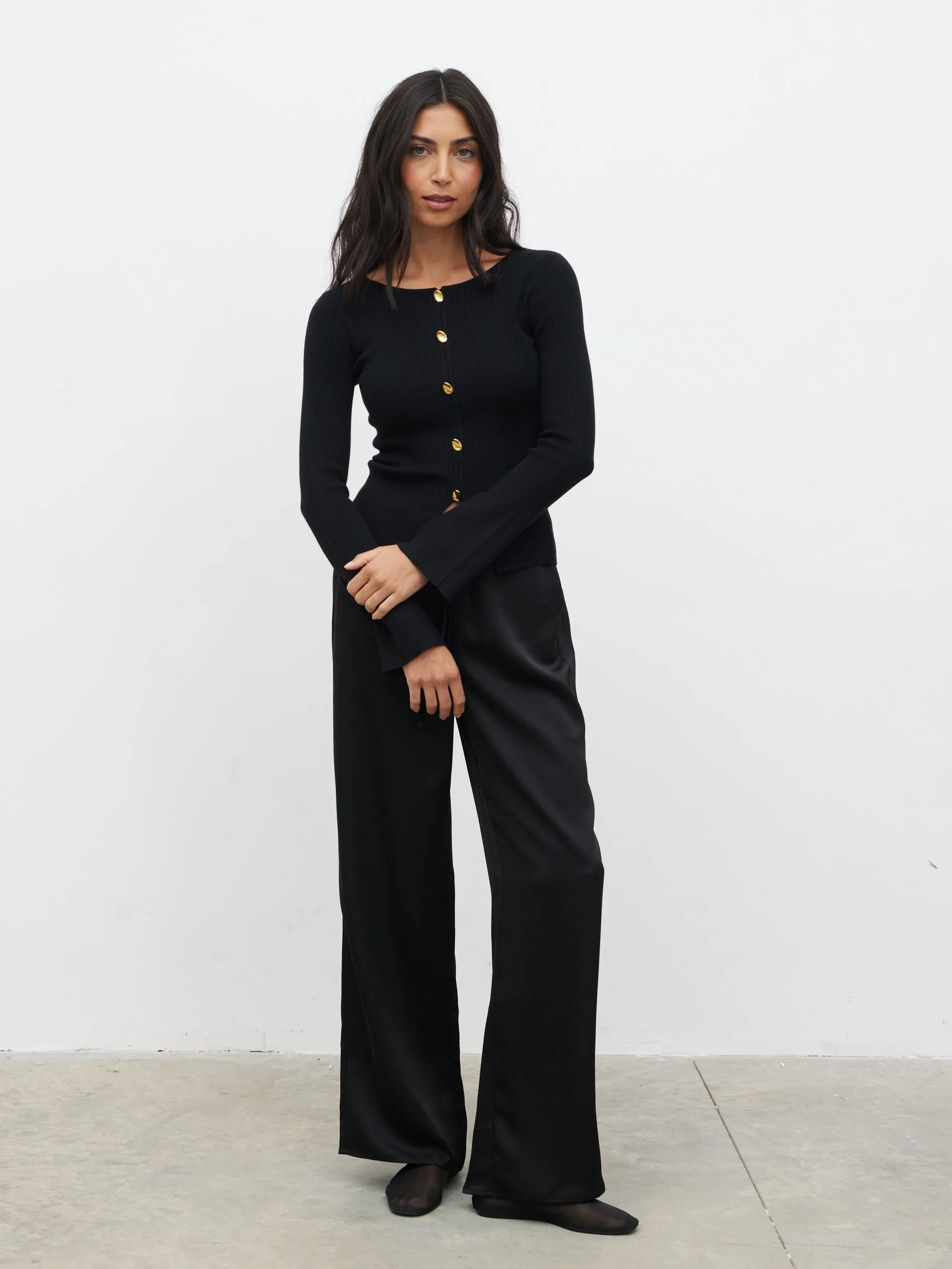 Sissi Fine Knit Button Detail Top - Black sold by Pretty Lavish product image thumbnail 2