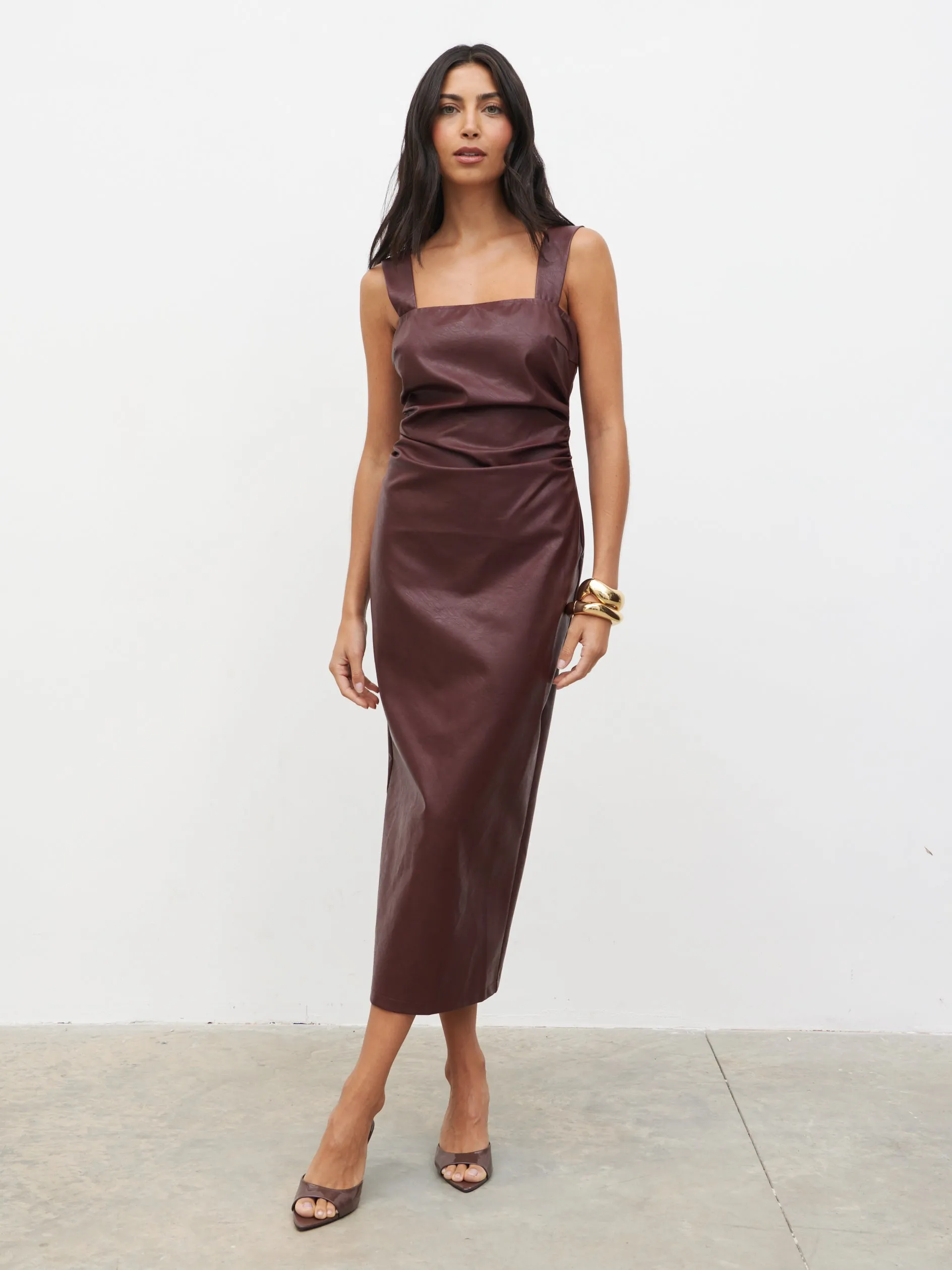 Libbi Leather Midaxi Dress - Wine sold by Pretty Lavish product image thumbnail 3