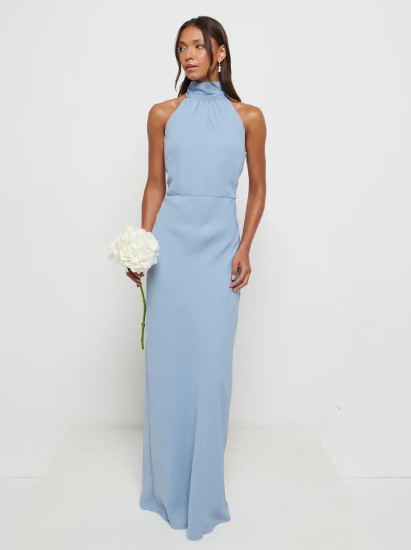 Odelle High Neck Chiffon Maxi Bridesmaid Dress - Dusty Blue sold by Pretty Lavish