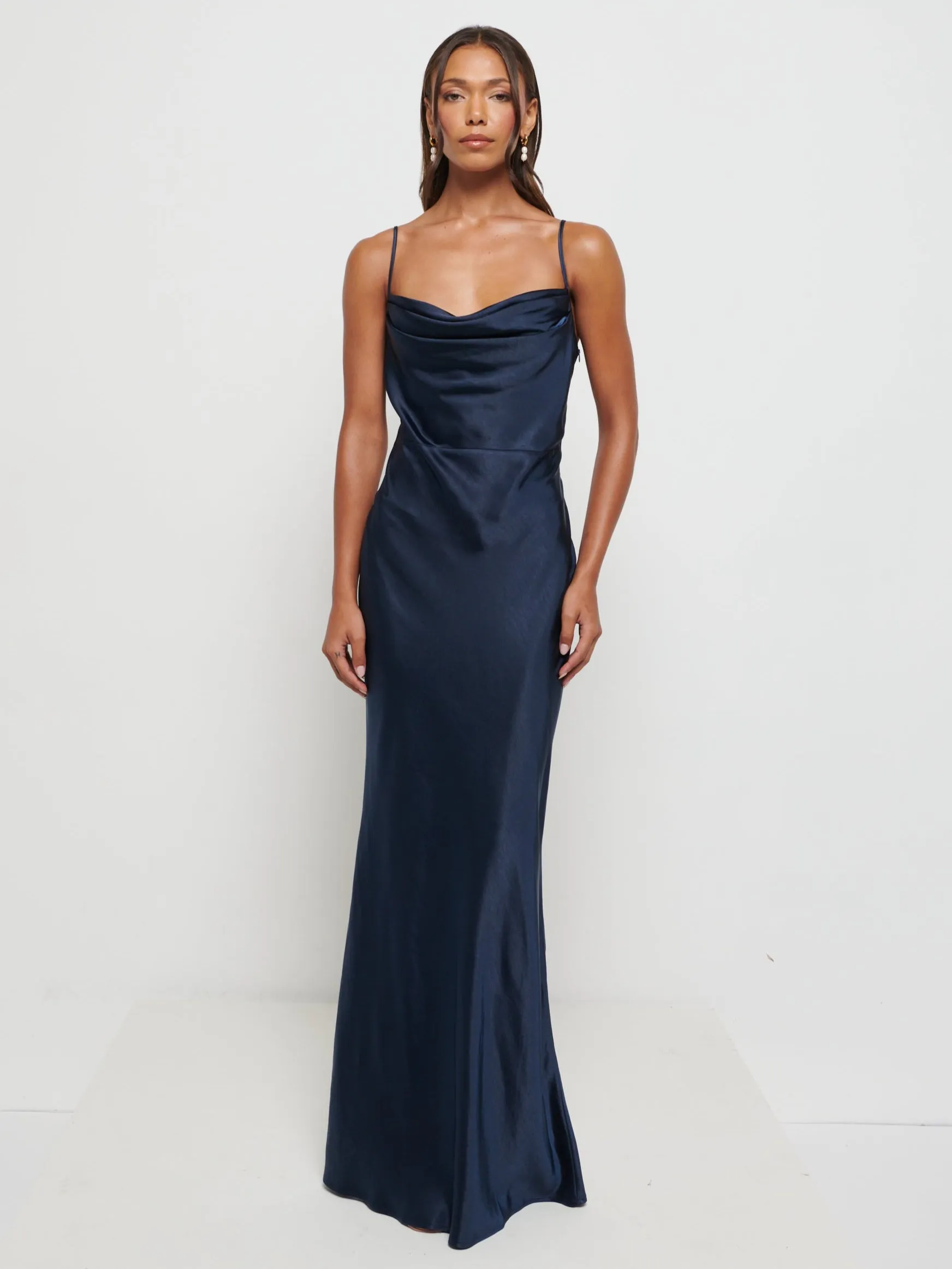 Keisha Maxi Satin Bridesmaid Dress - Matte Navy sold by Pretty Lavish product image thumbnail 3