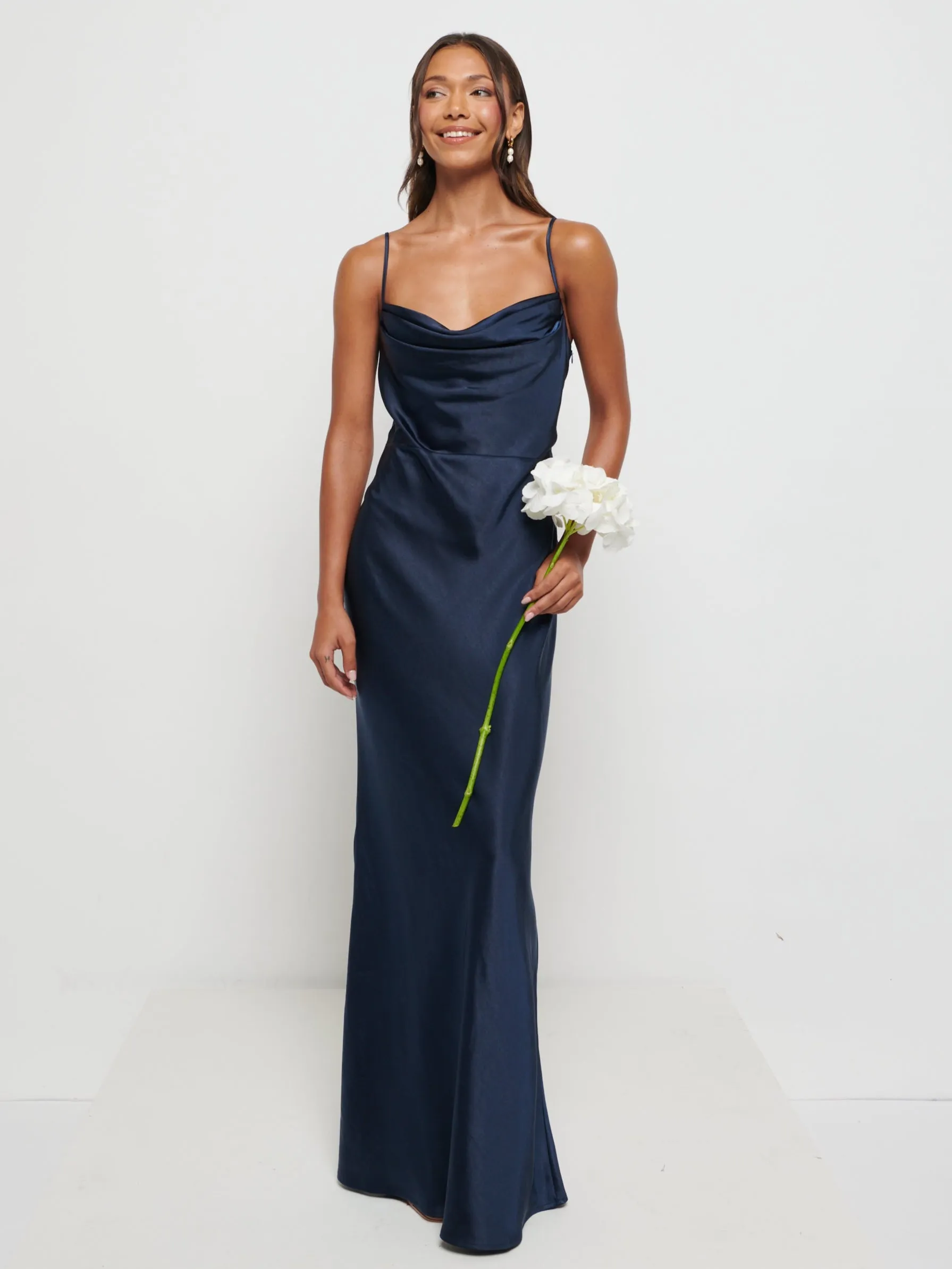 Keisha Maxi Satin Bridesmaid Dress - Matte Navy sold by Pretty Lavish