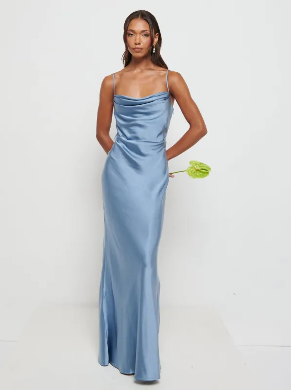 Keisha Maxi Satin Bridesmaid Dress - Dusty Blue sold by Pretty Lavish