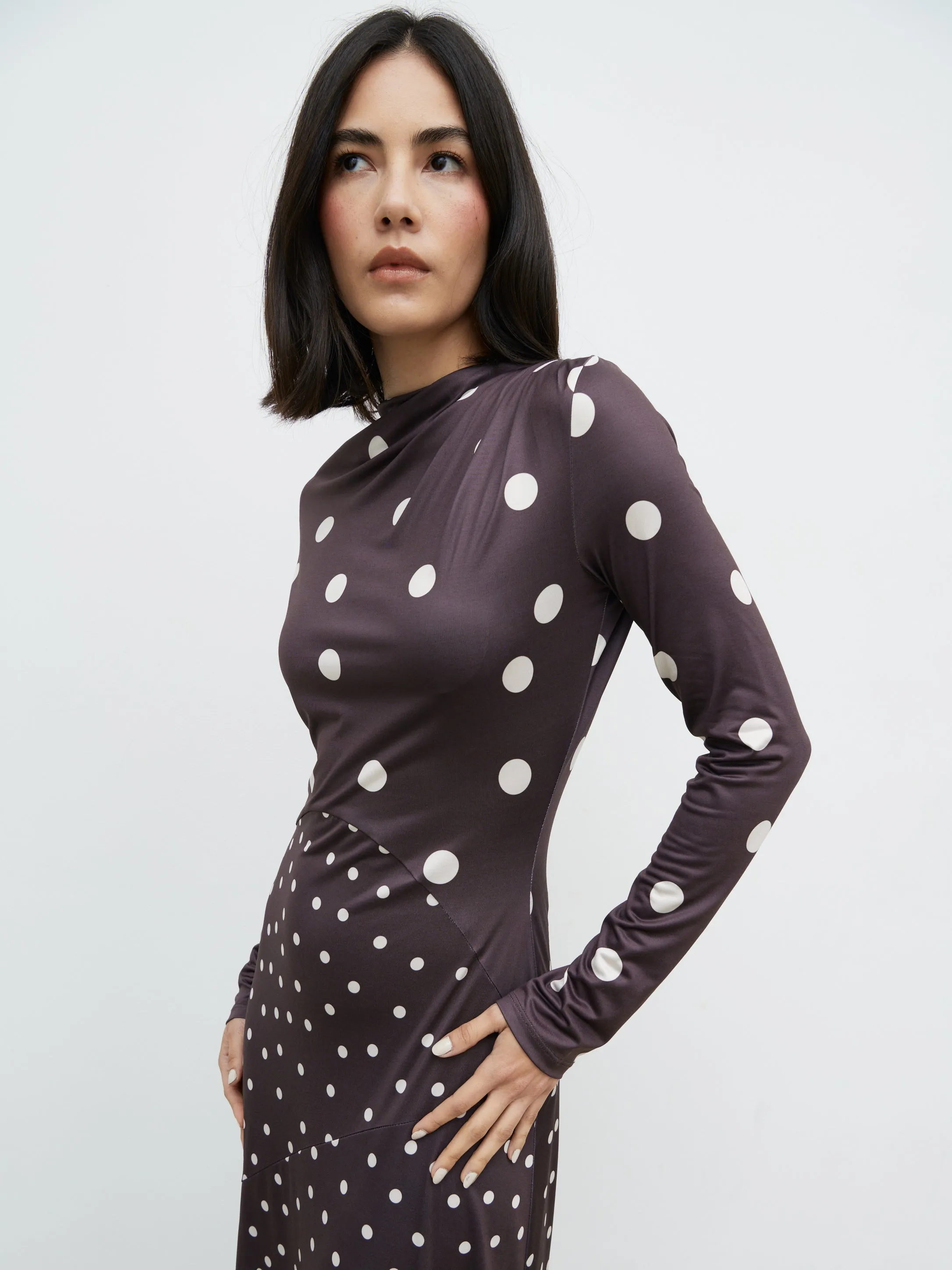 Delilah Asymmetric Maxi Jersey Dress - Polka Dot sold by Pretty Lavish product image thumbnail 3