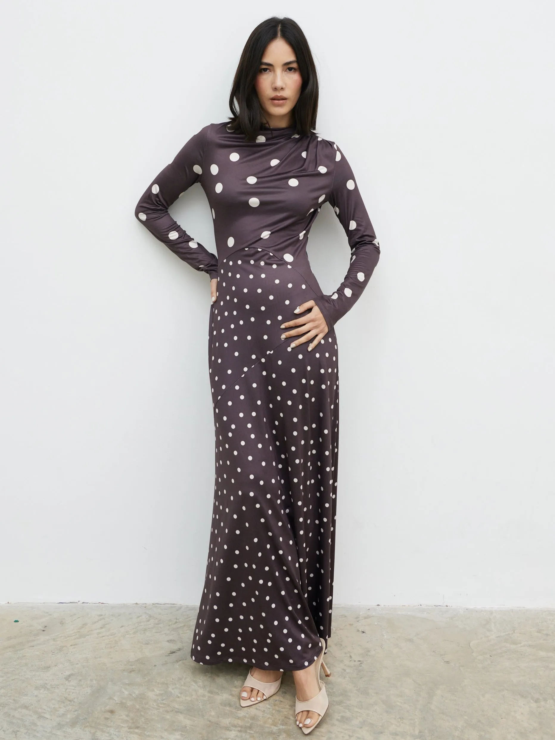Delilah Asymmetric Maxi Jersey Dress - Polka Dot sold by Pretty Lavish product image thumbnail 4