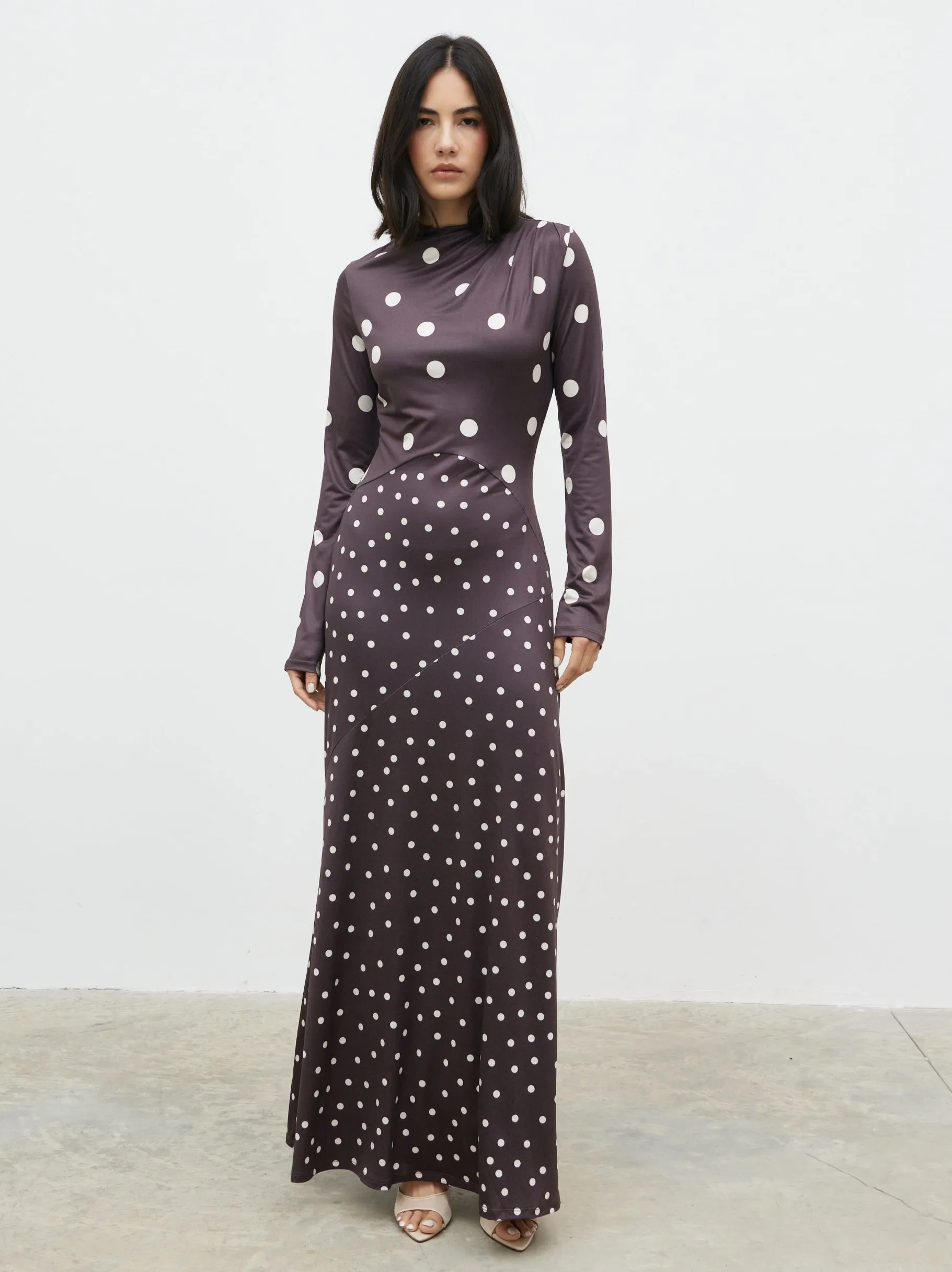 Delilah Asymmetric Maxi Jersey Dress - Polka Dot sold by Pretty Lavish product image thumbnail 2