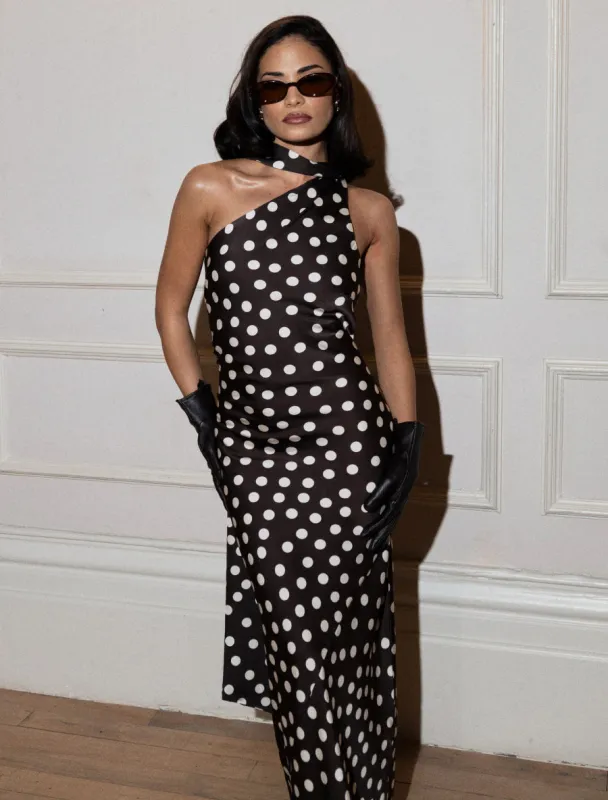 Sheree Midaxi Dress - Brown and Cream Polka Dot sold by Pretty Lavish