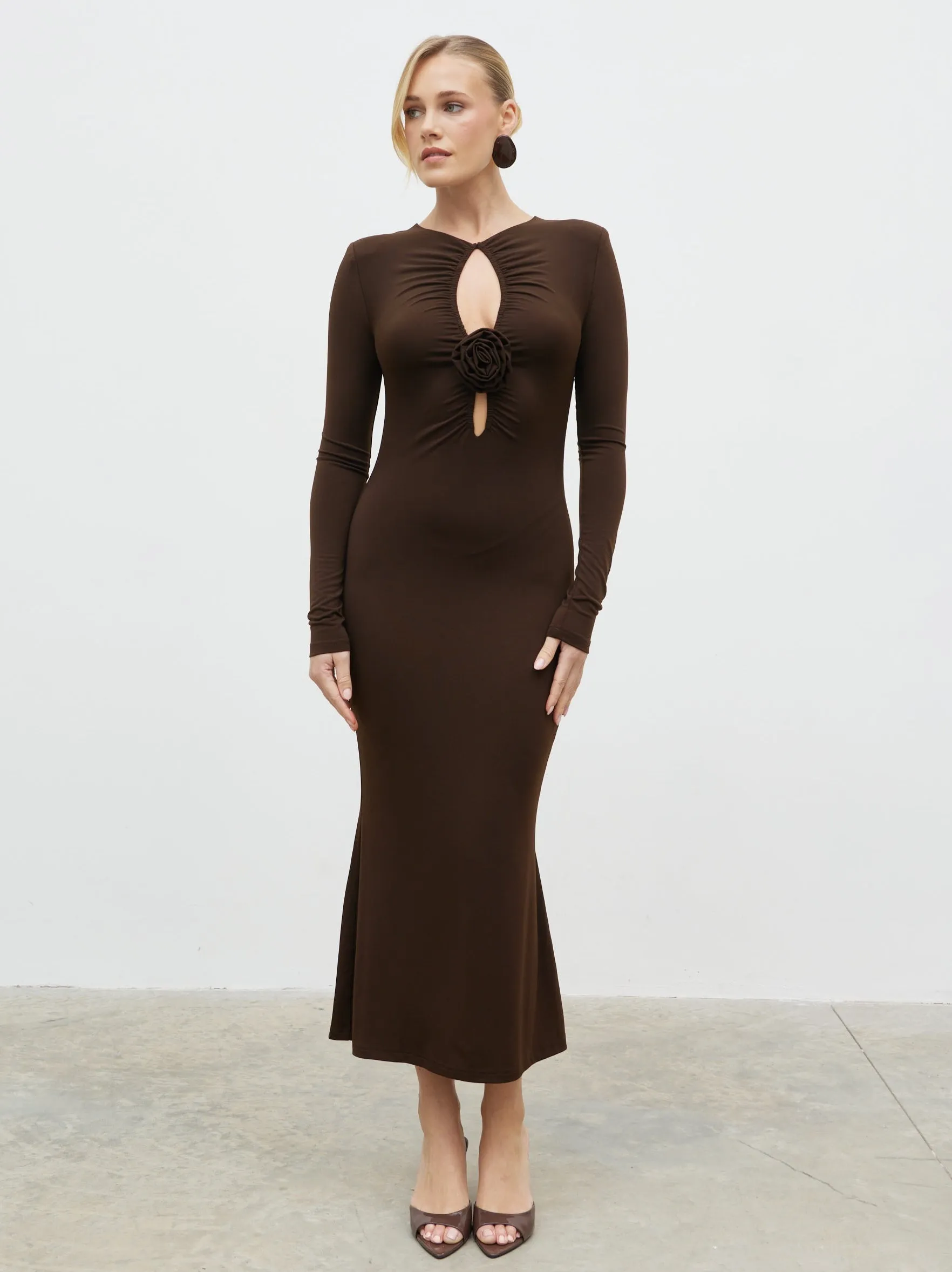 Ragan Corsage Jersey Midaxi Dress - Brown sold by Pretty Lavish product image thumbnail 5