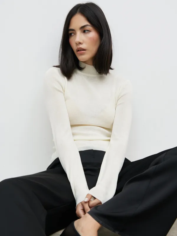 Charli Sheer Knit Top - Cream sold by Pretty Lavish