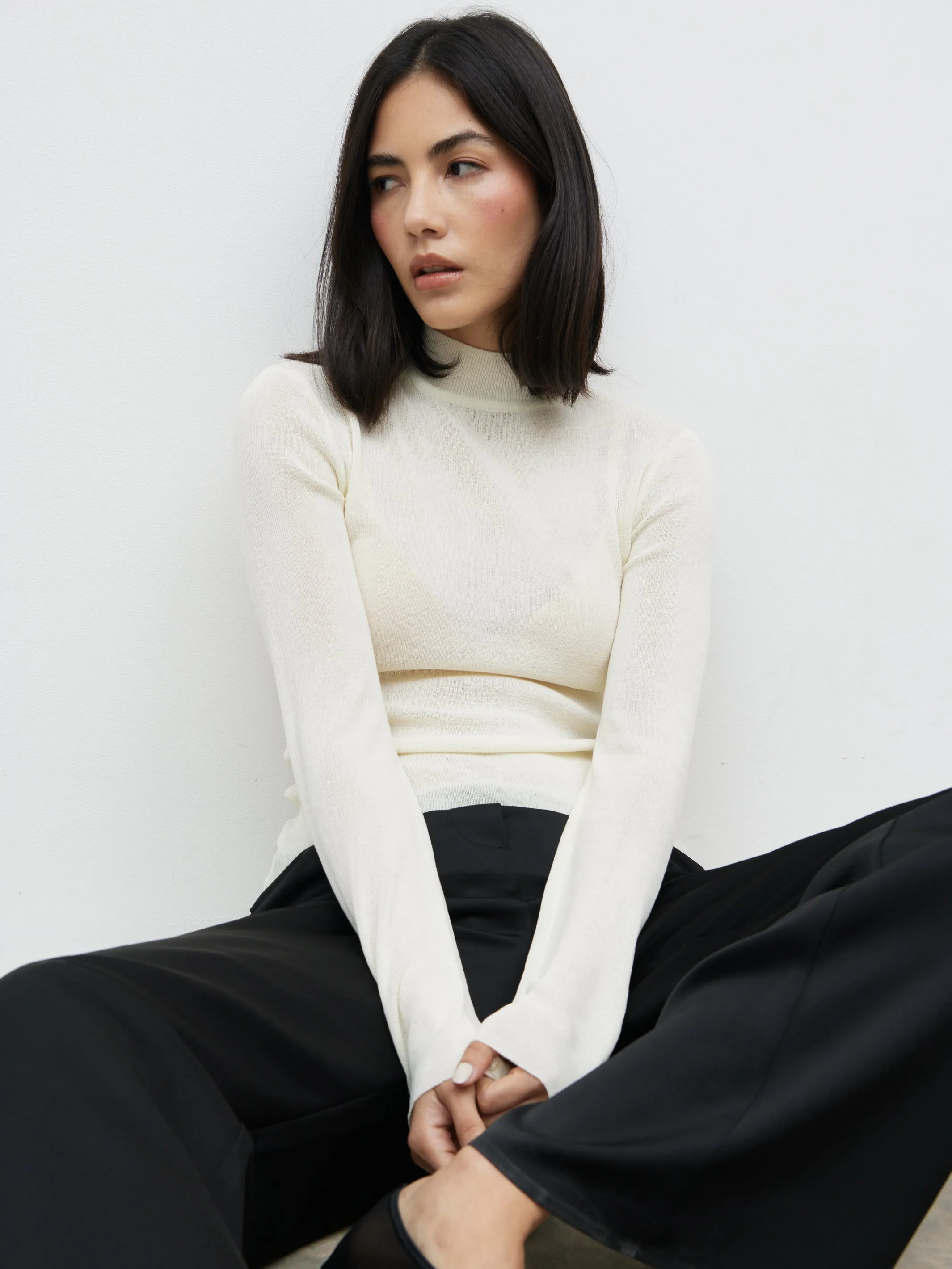 Charli Sheer Knit Top - Cream sold by Pretty Lavish