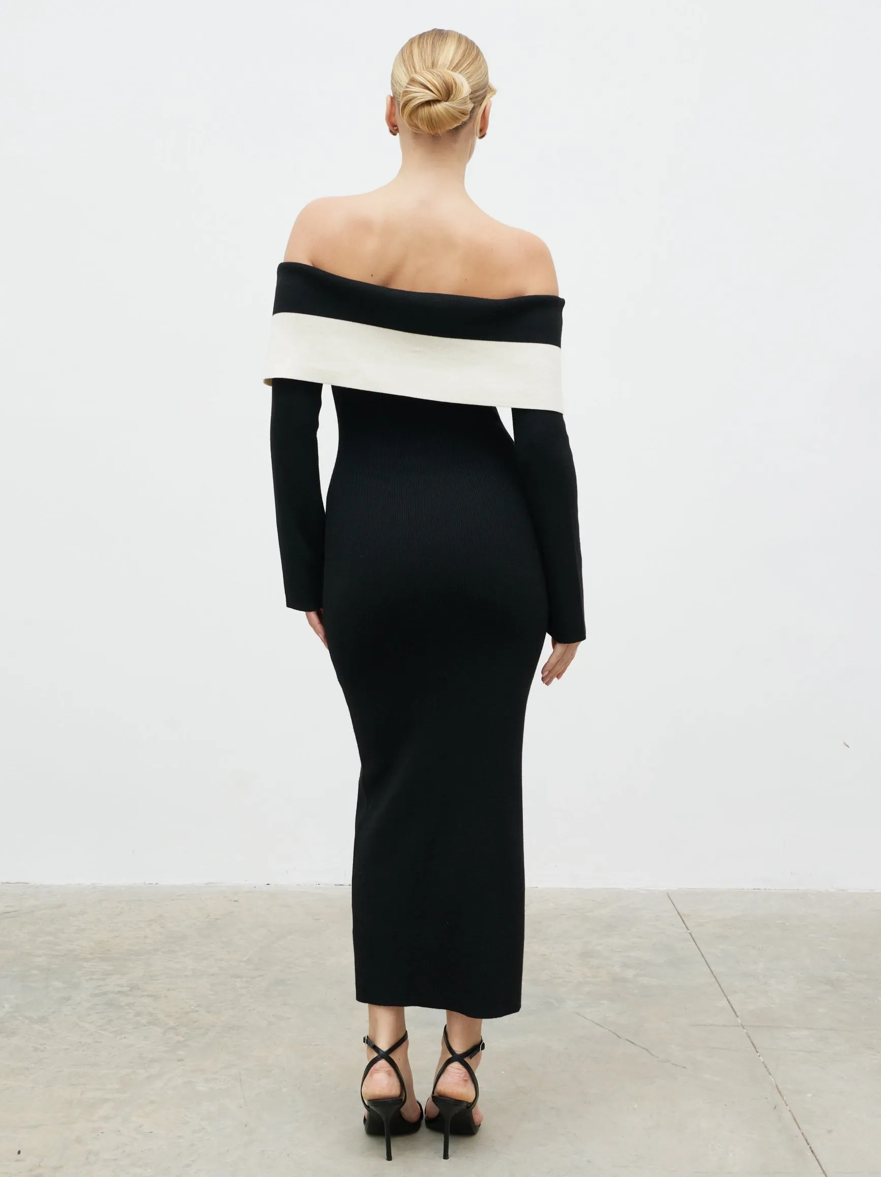 Aroma Bardot Trim Knit Midaxi Dress - Black and Cream sold by Pretty Lavish product image thumbnail 5
