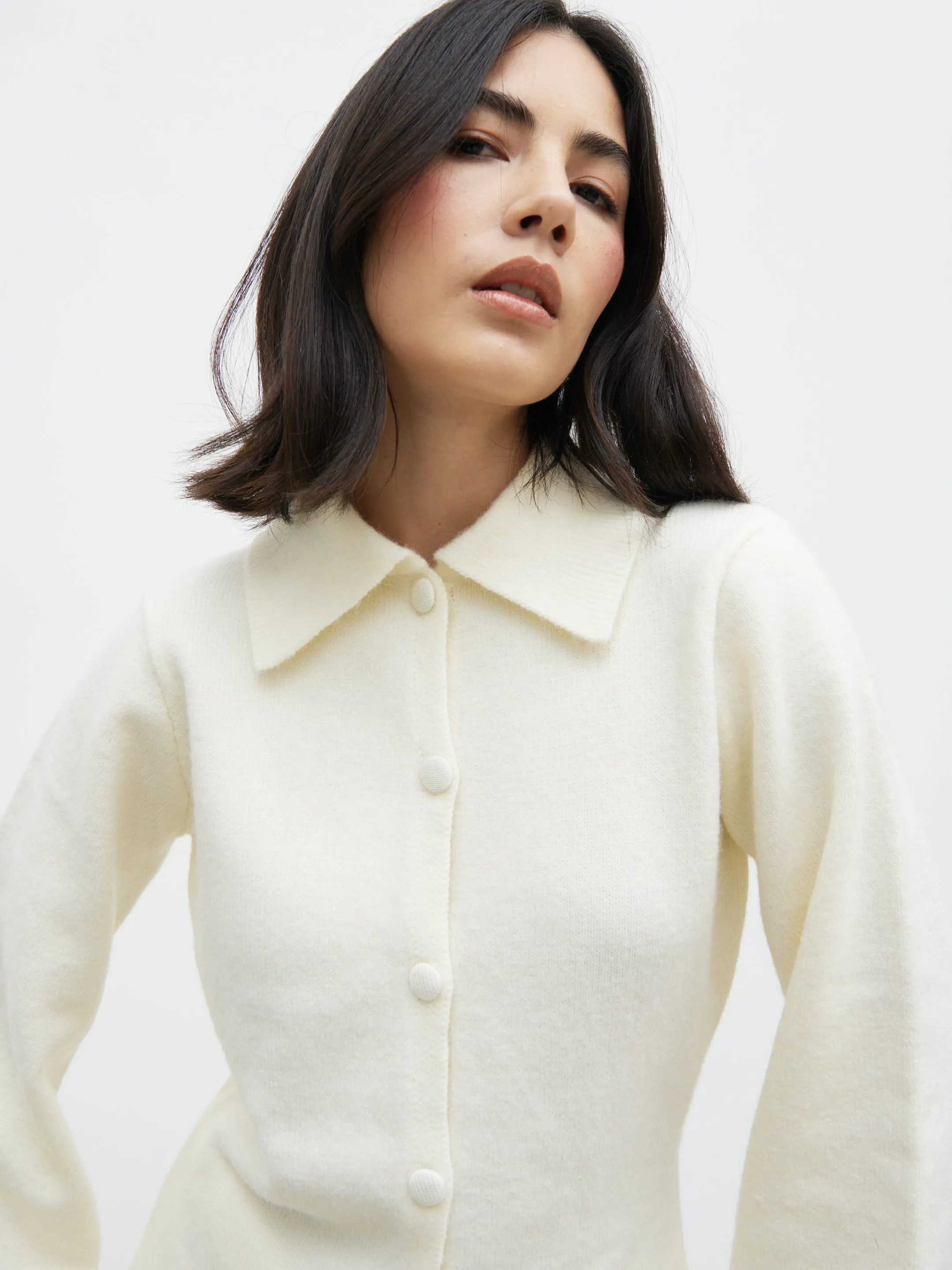 Ellice Collared Knit Cardigan - Cream sold by Pretty Lavish