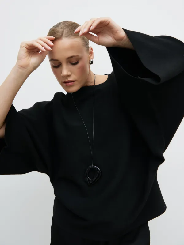 Aurelie Drape Sleeve Knit Jumper - Black made by Pretty Lavish