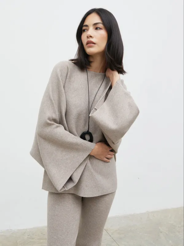 Aurelie Drape Sleeve Knit Jumper - Dark Taupe sold by Pretty Lavish