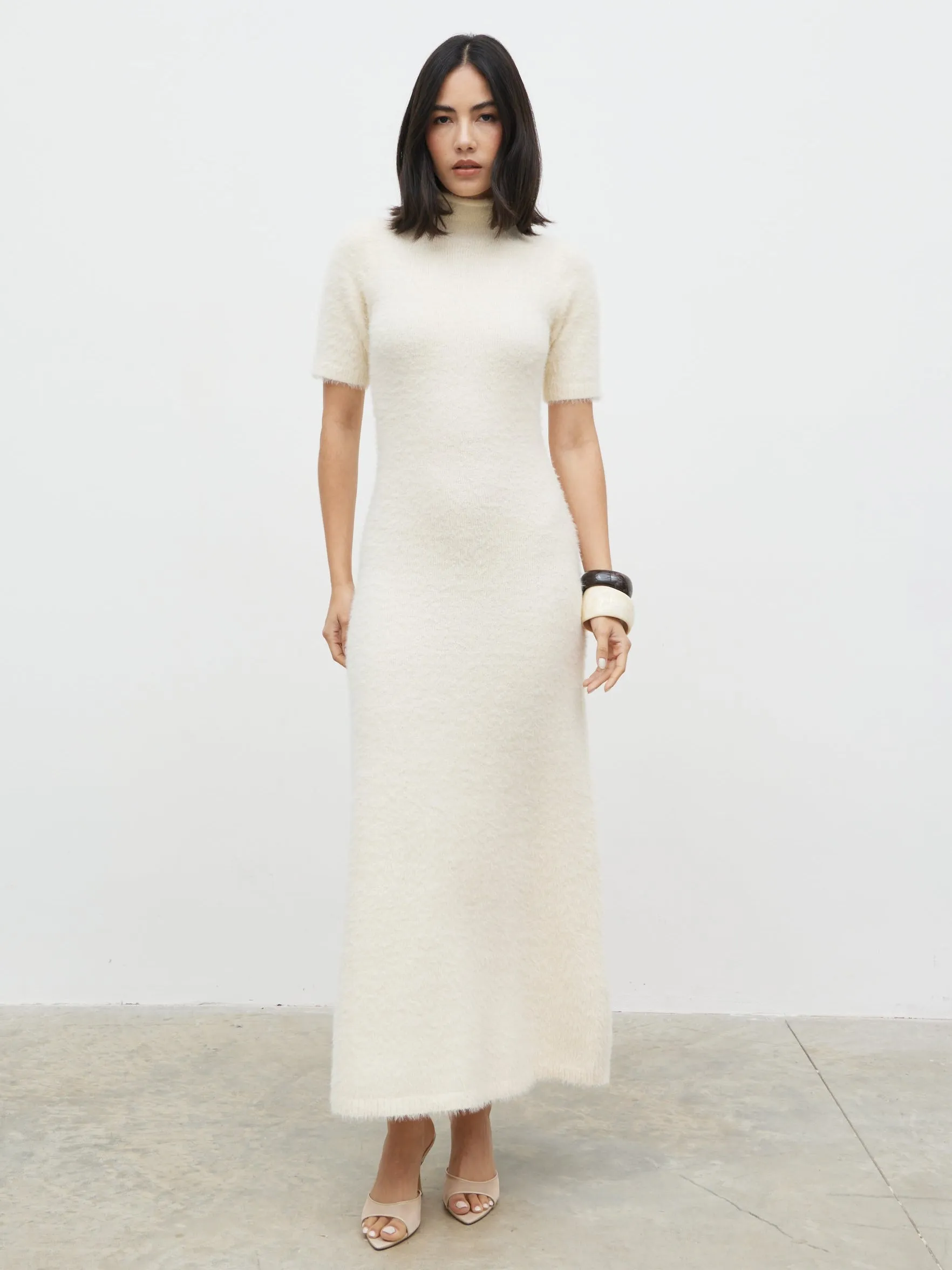 Belisse Short Sleeve Knit Midaxi Dress - Cream sold by Pretty Lavish product image thumbnail 2
