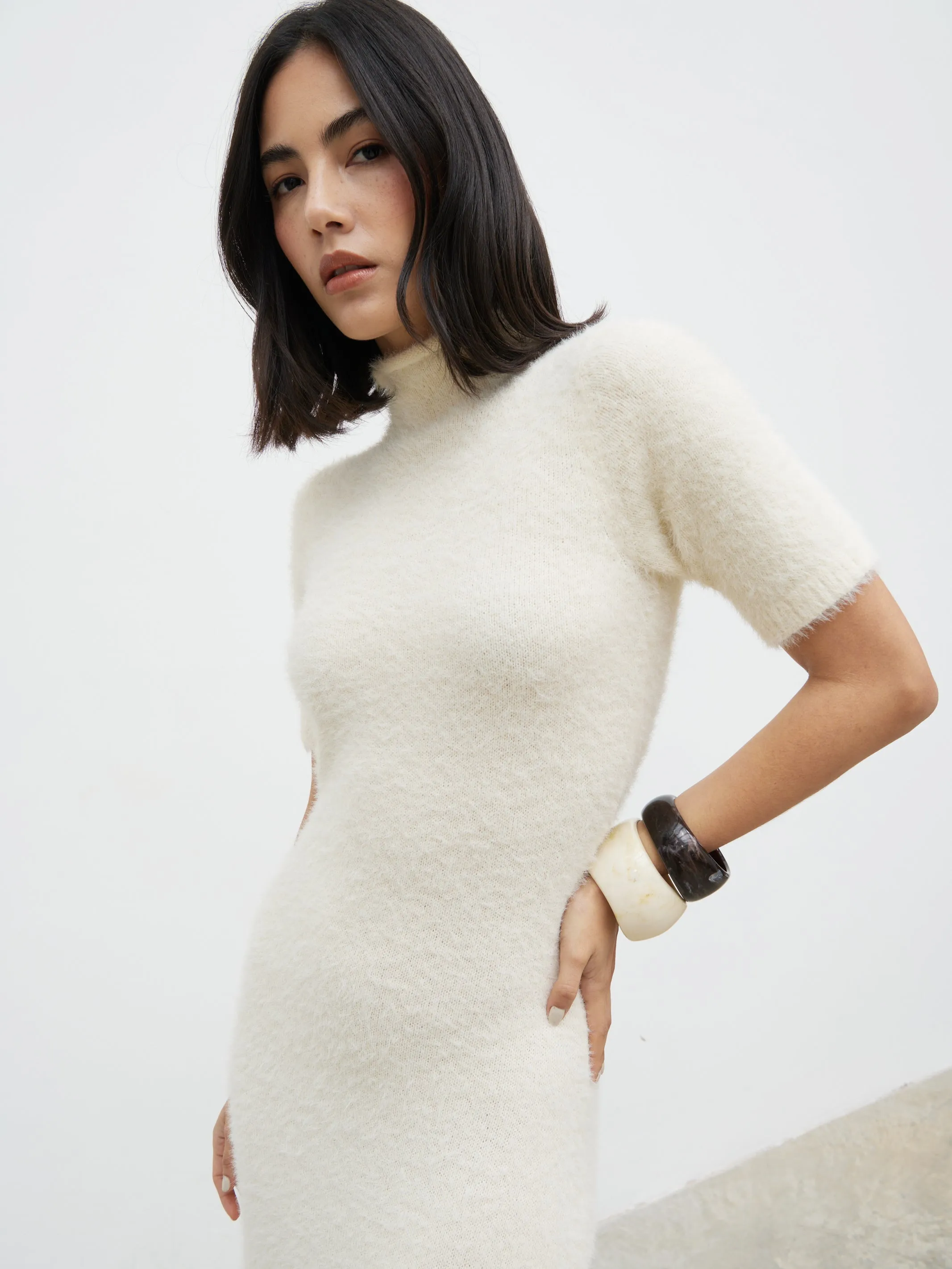Belisse Short Sleeve Knit Midaxi Dress - Cream sold by Pretty Lavish product image thumbnail 3