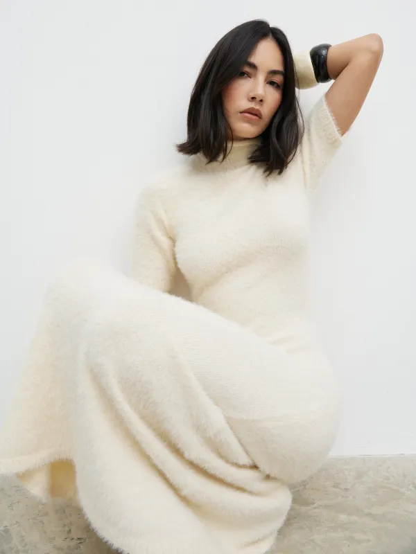 Belisse Short Sleeve Knit Midaxi Dress - Cream sold by Pretty Lavish