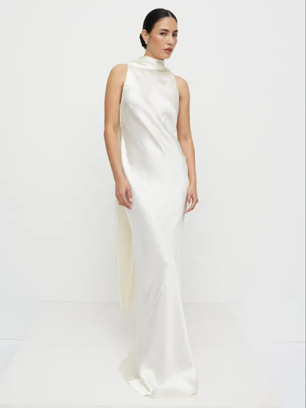Lethe Scarf Backless Maxi Dress - Ivory made by Pretty Lavish