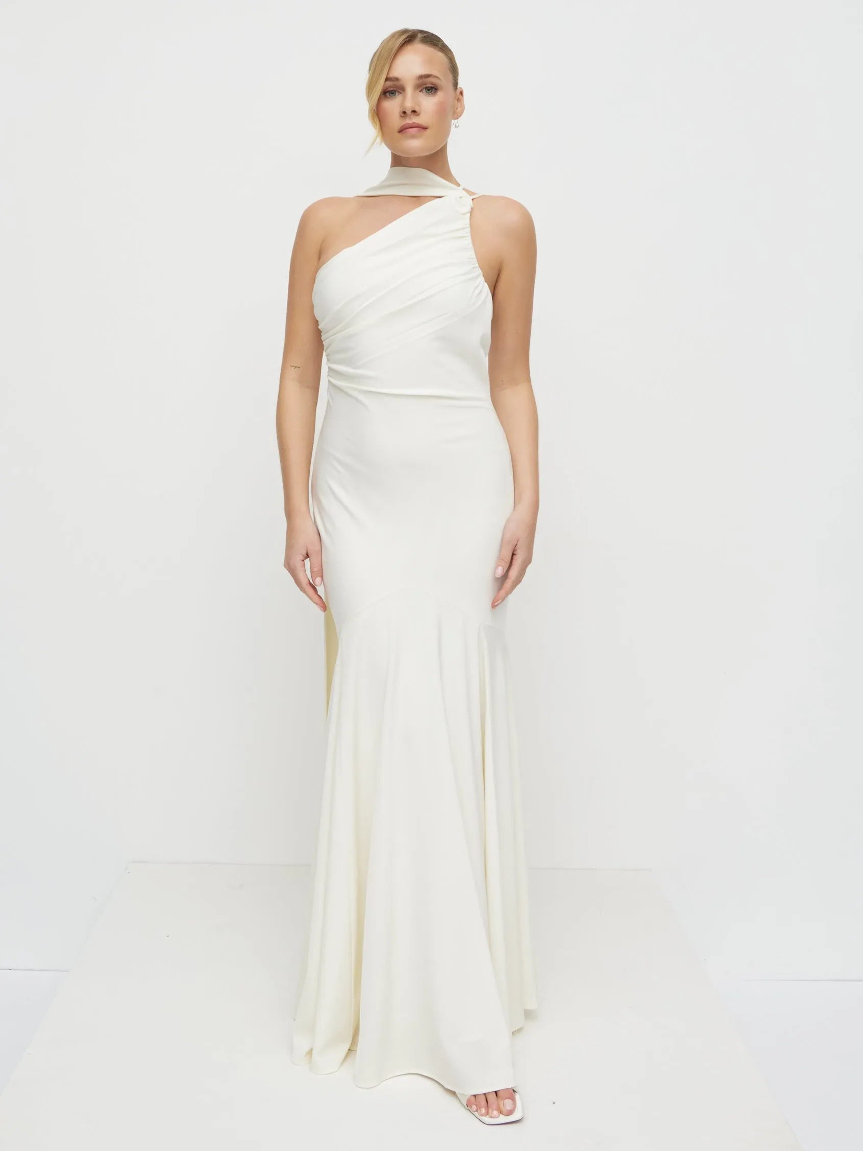 Porto One Shoulder Godet Maxi Dress - Ivory sold by Pretty Lavish product image thumbnail 3