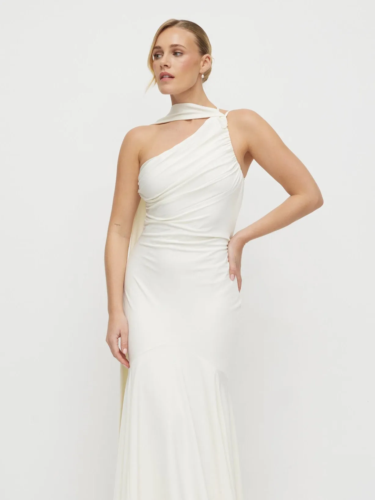 Porto One Shoulder Godet Maxi Dress - Ivory sold by Pretty Lavish product image thumbnail 2
