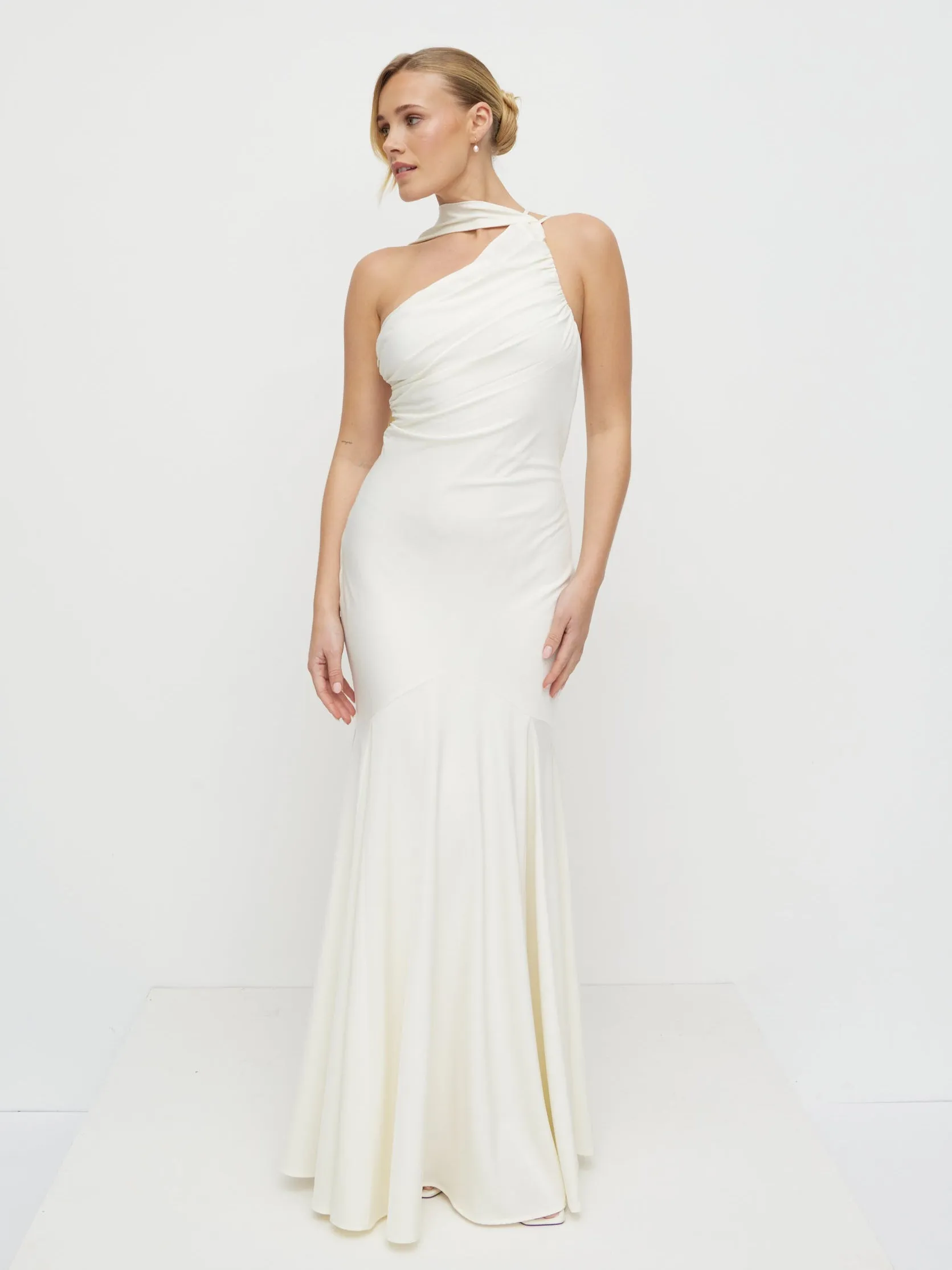Porto One Shoulder Godet Maxi Dress - Ivory sold by Pretty Lavish product image thumbnail 5