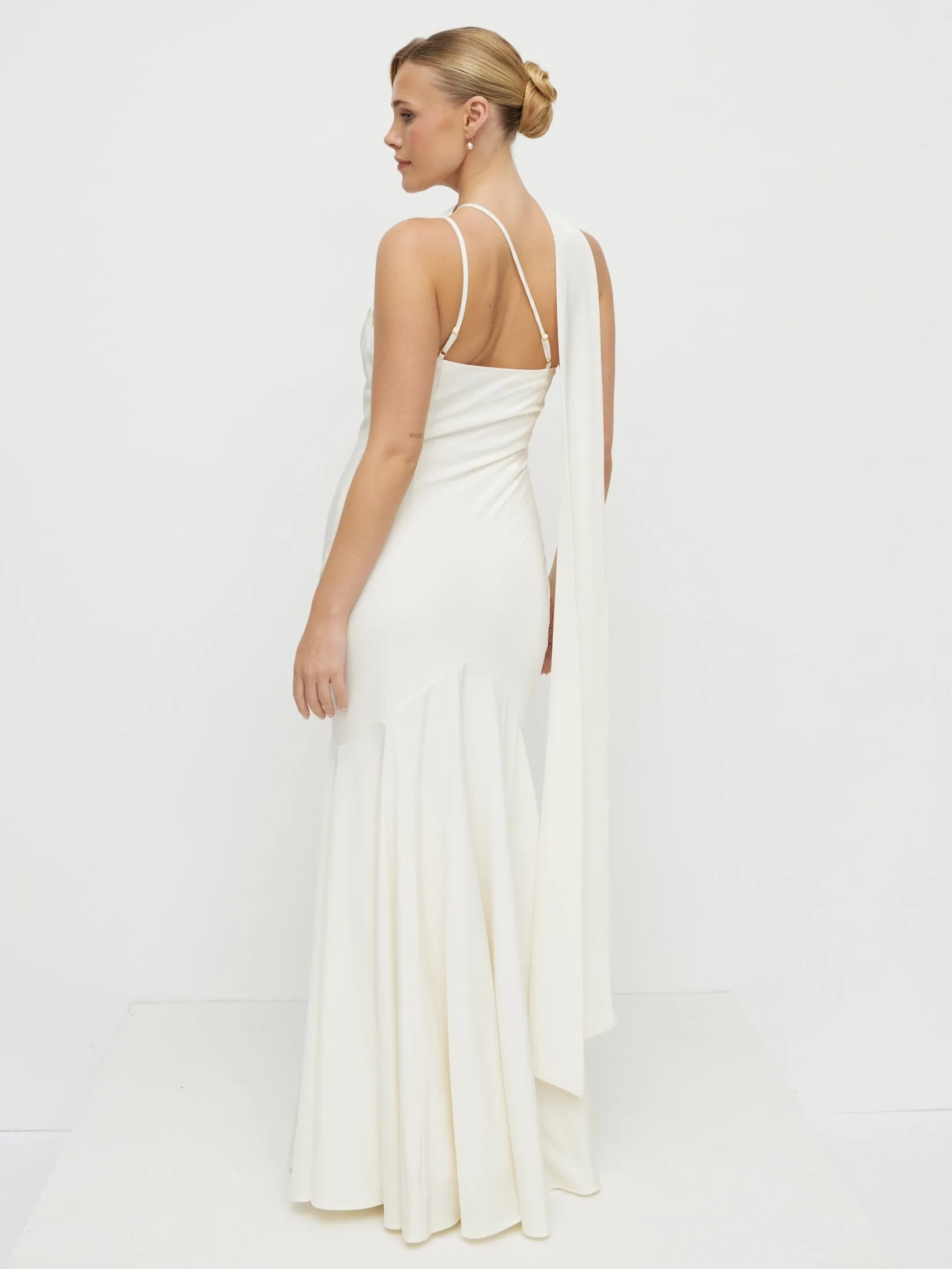 Porto One Shoulder Godet Maxi Dress - Ivory sold by Pretty Lavish product image thumbnail 4