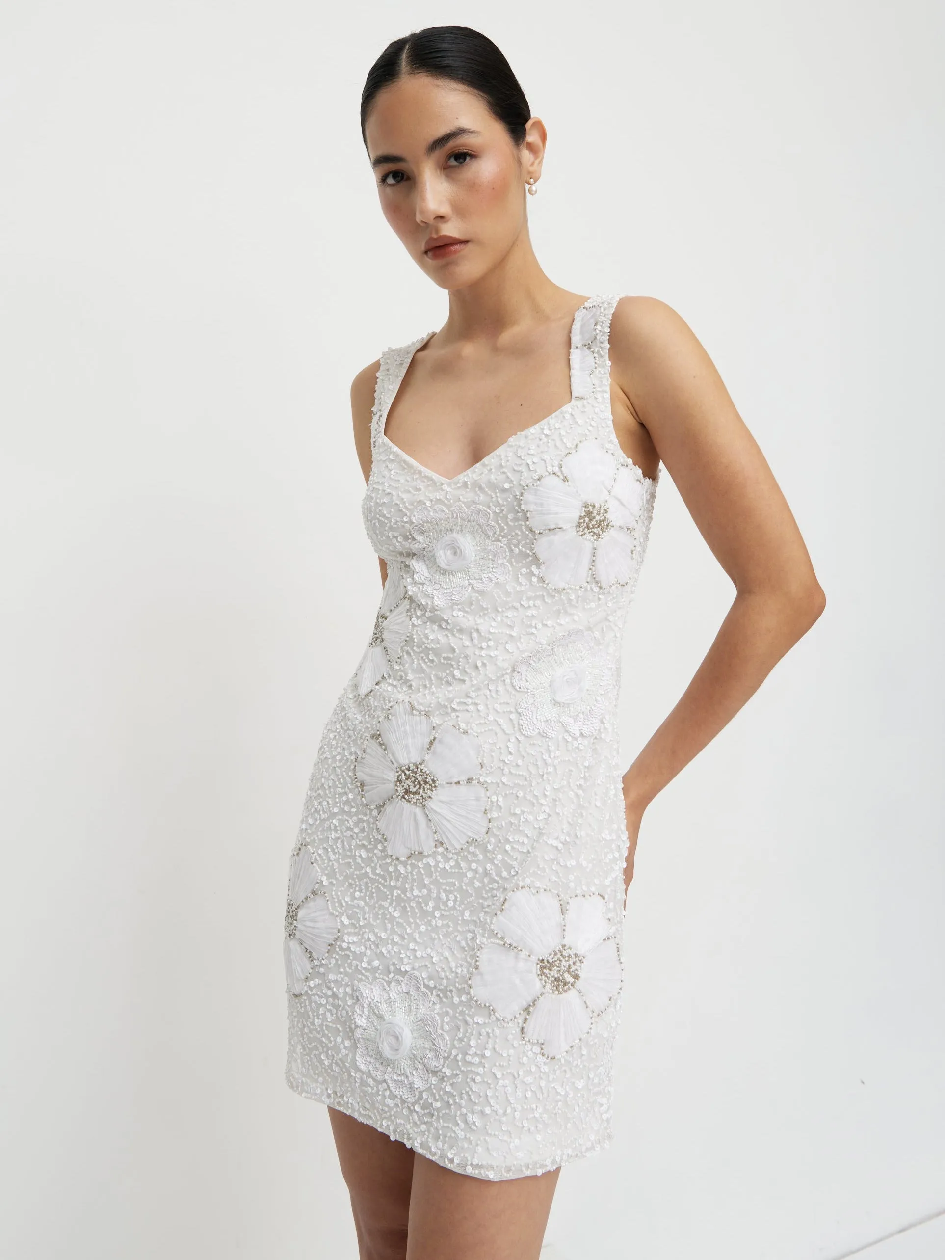 Rhodes Floral Embellished Mini Dress - Ivory sold by Pretty Lavish product image thumbnail 3