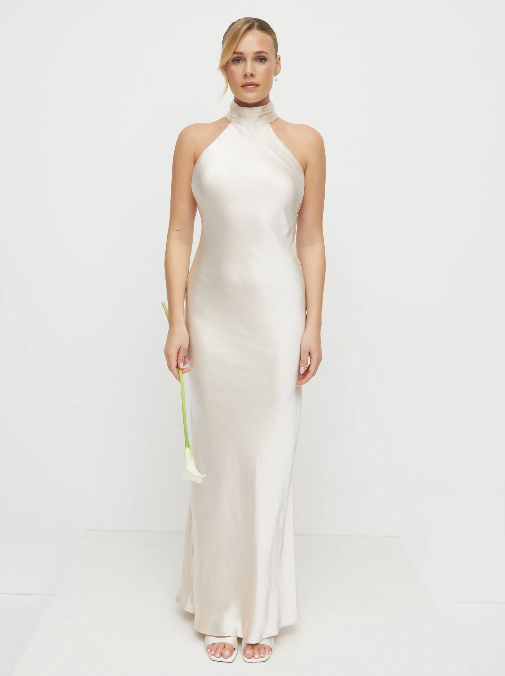 Kiara Satin Maxi Dress - Champagne sold by Pretty Lavish