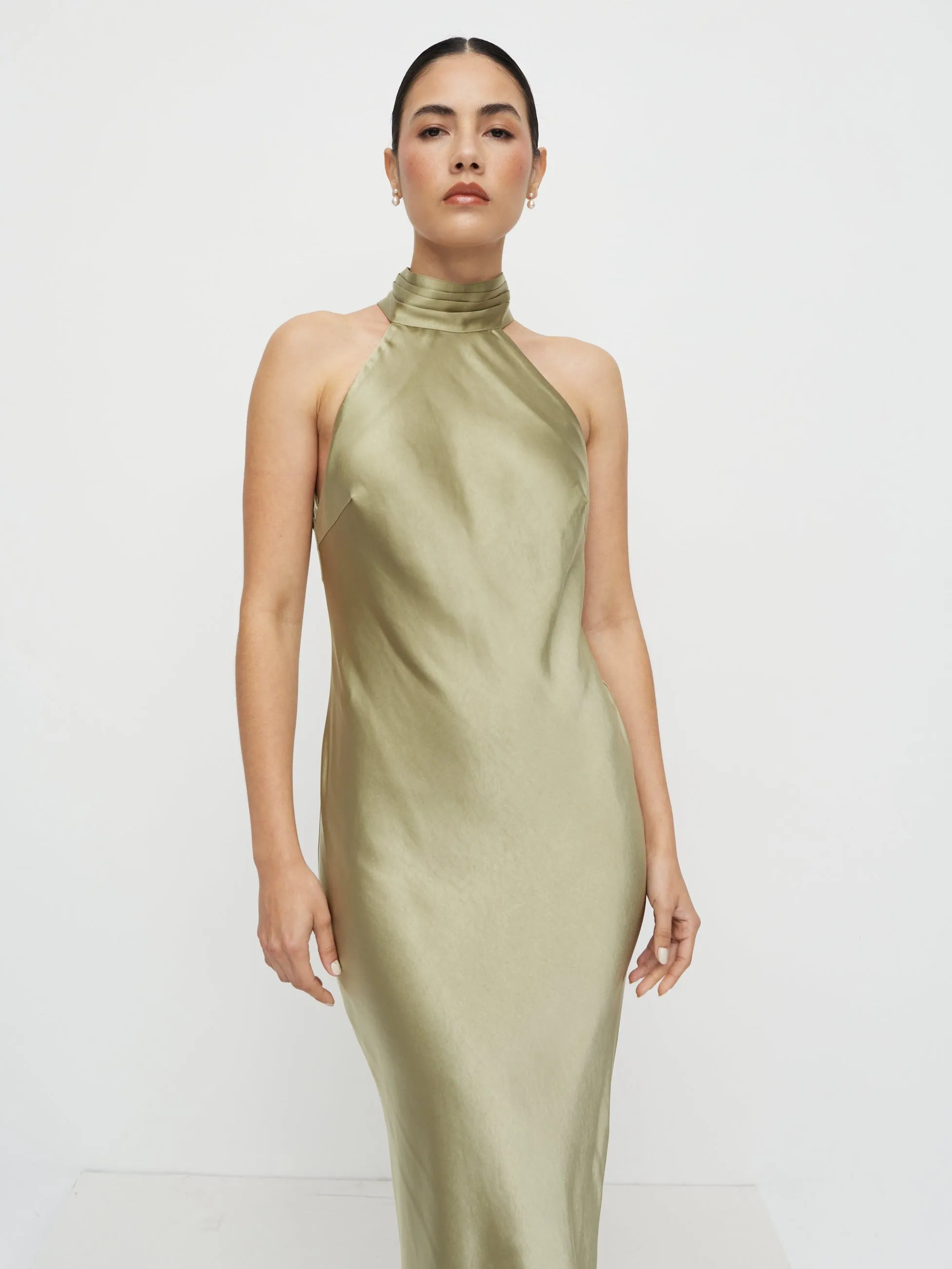 Kiara Satin Maxi Dress - Olive sold by Pretty Lavish product image thumbnail 4